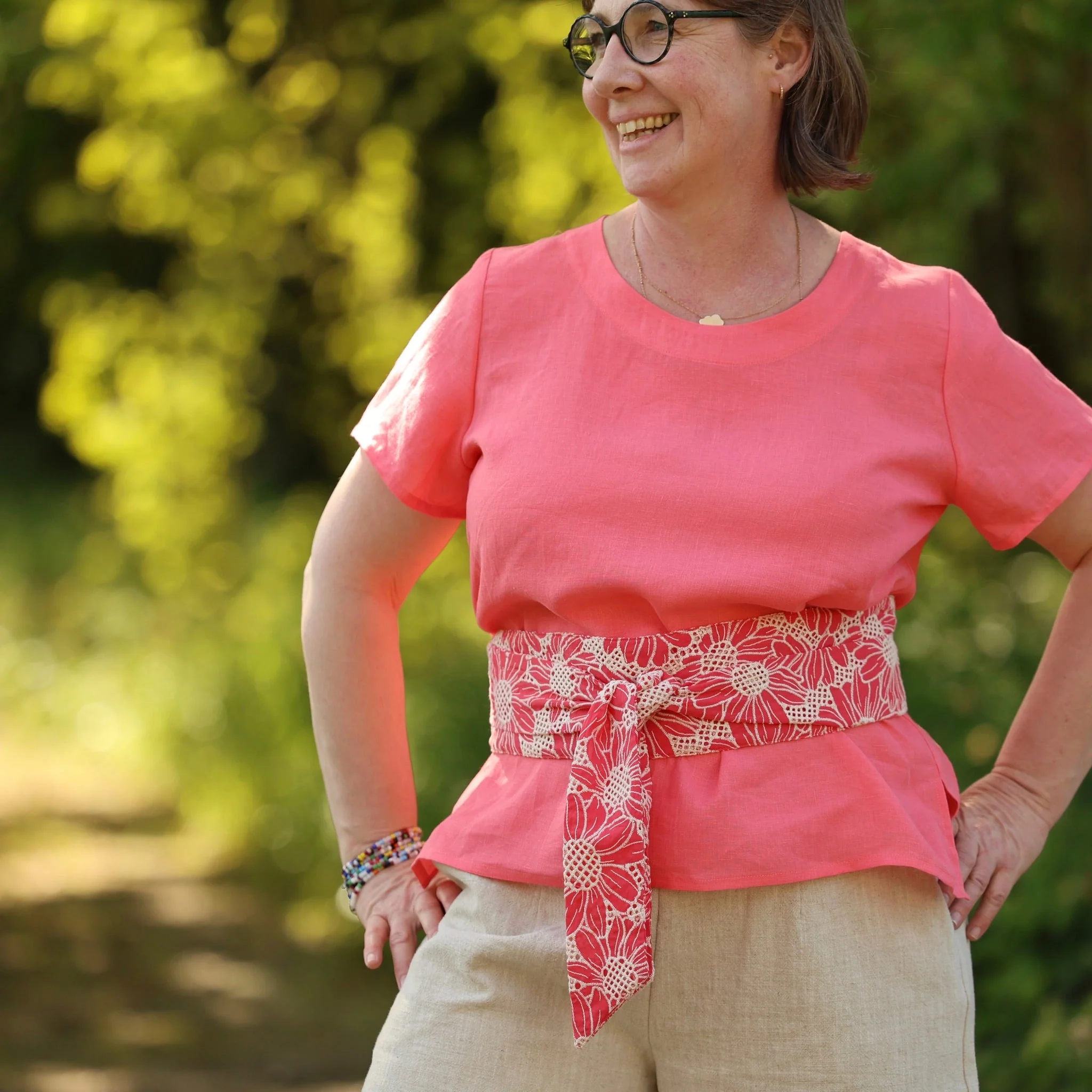 Blouse Emeline en lin rose corail - Image 3