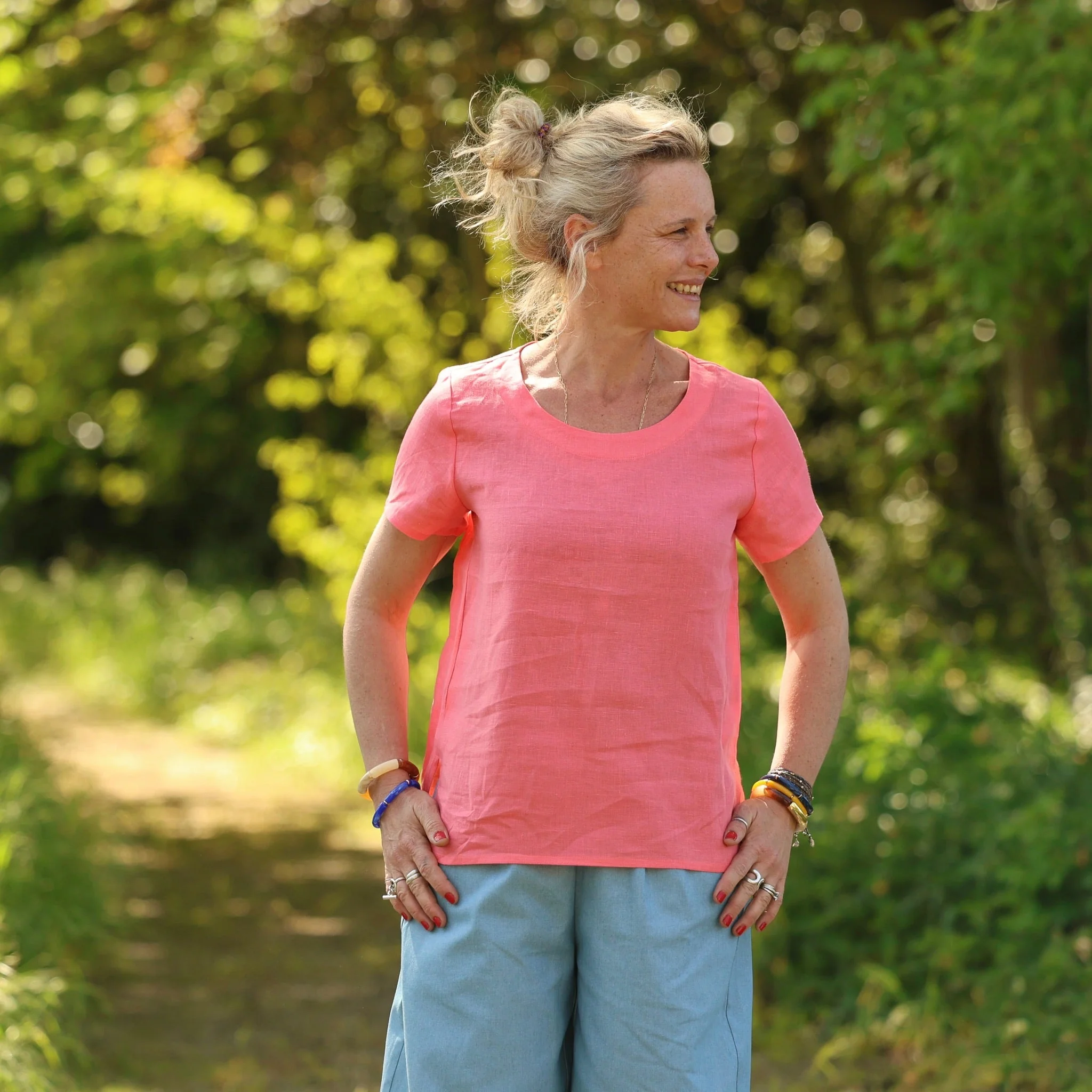 Blouse Emeline en lin rose corail - Image 4