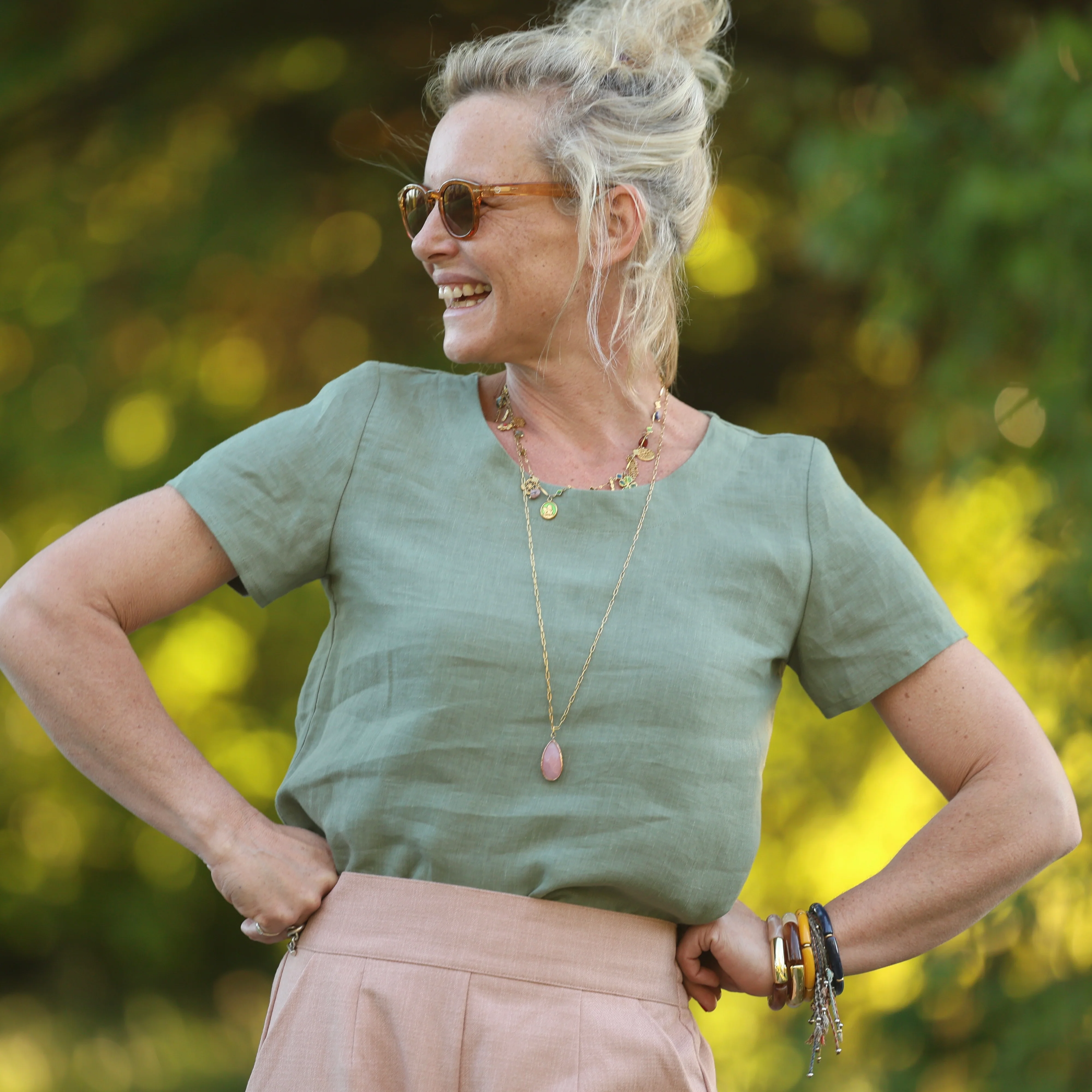 Blouse Emeline en lin vert cactus - Image 3