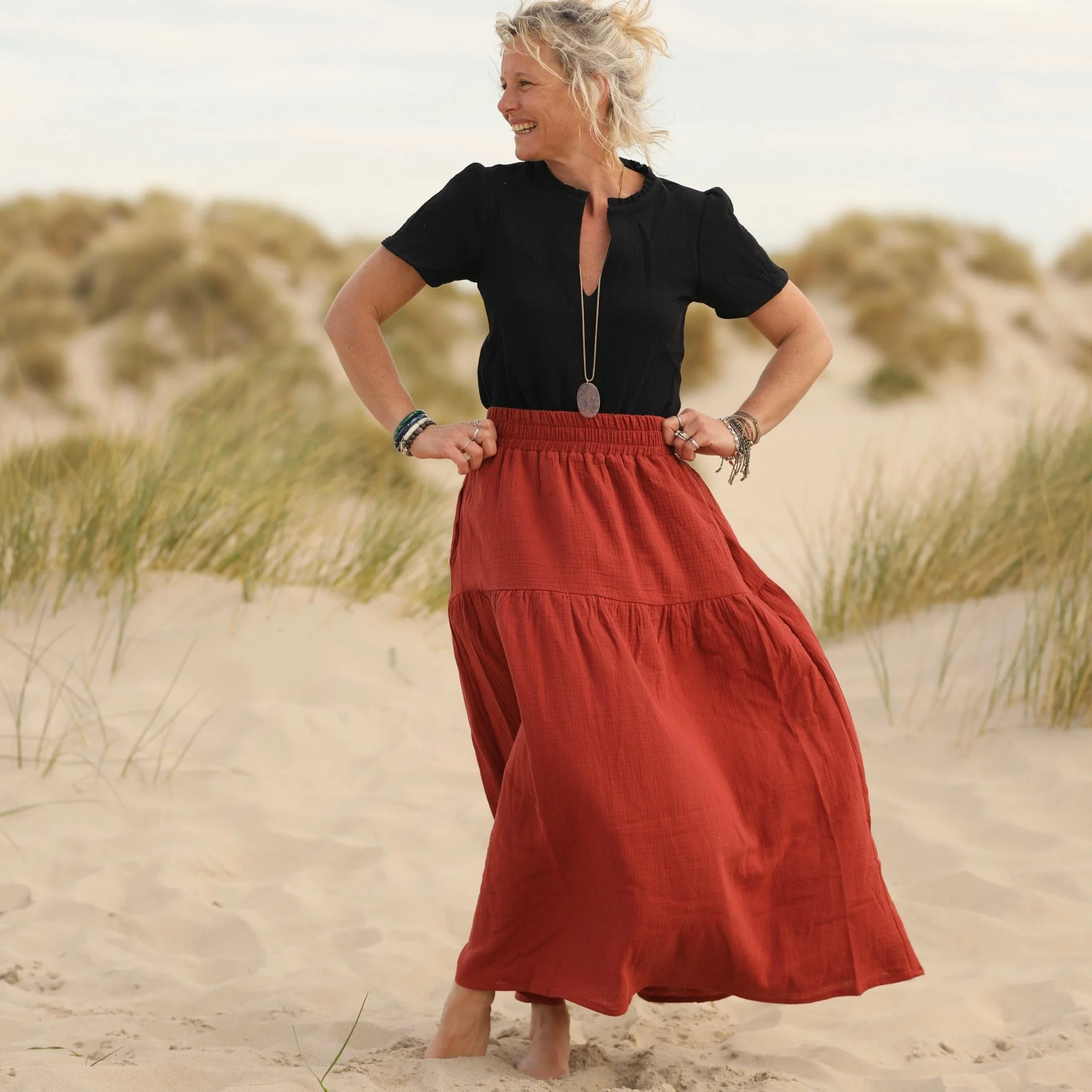 Blouse Ernestine en double gaze de coton noire - Image 6