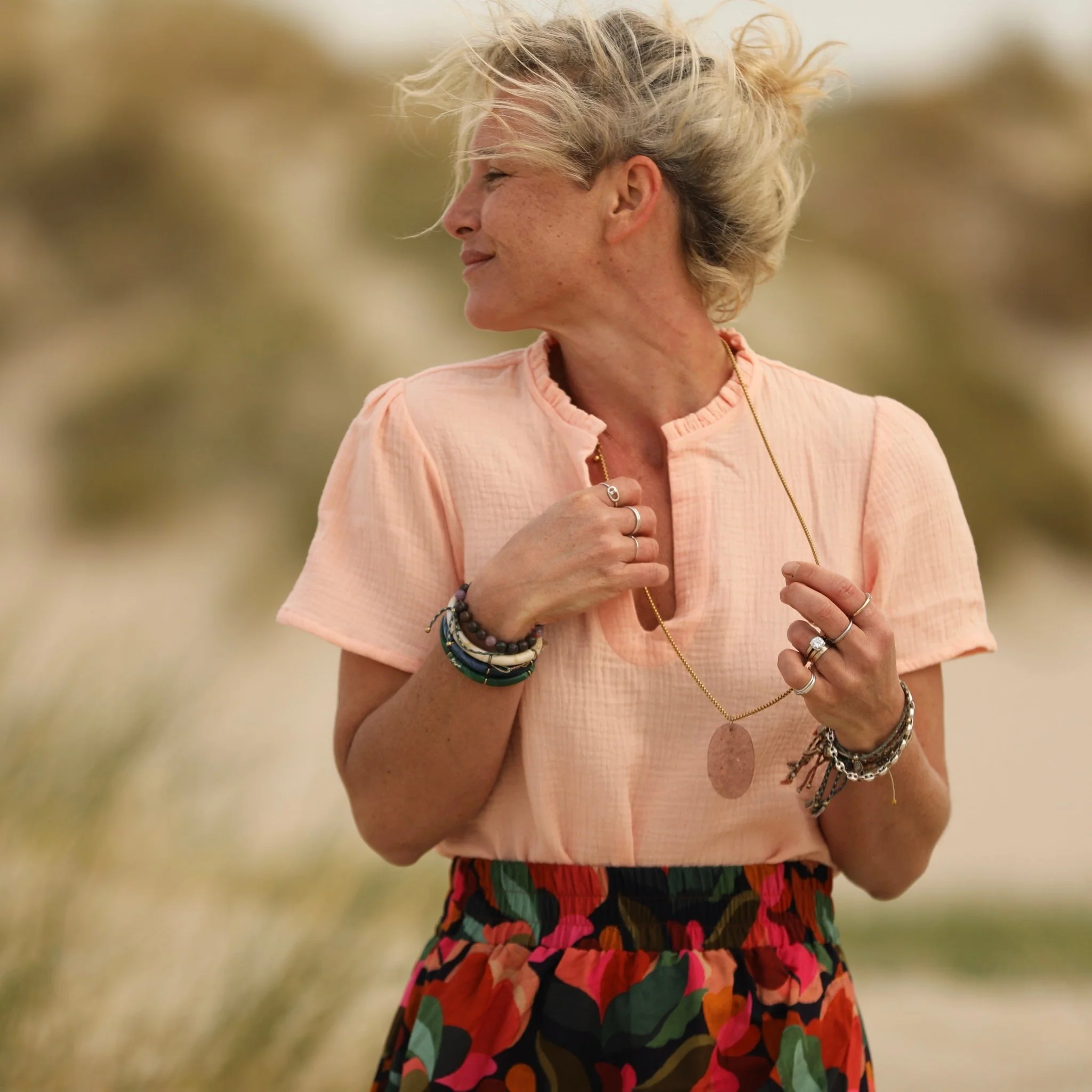 Blouse Ernestine en double gaze de coton abricot - Image 3