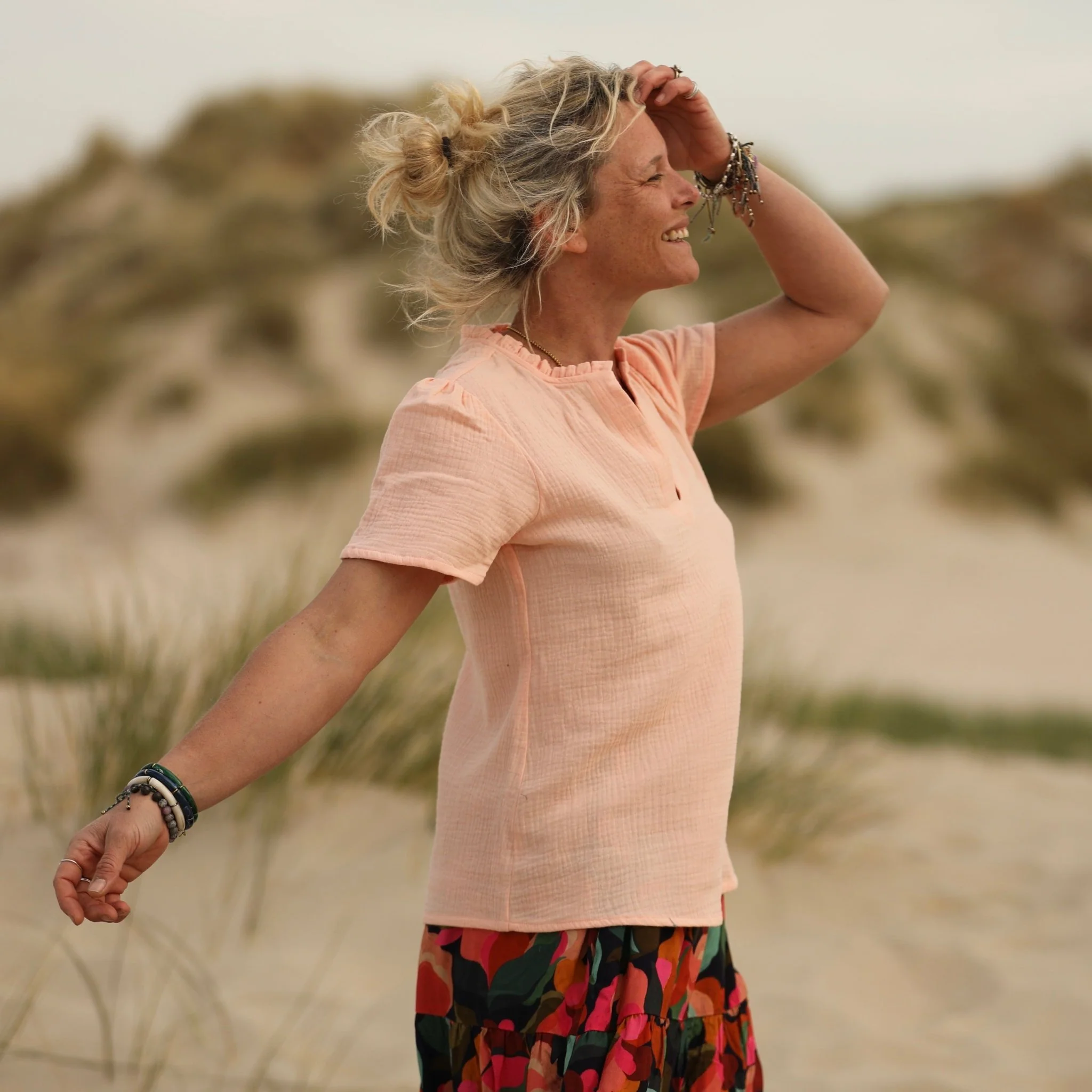 Blouse Ernestine en double gaze de coton abricot - Image 6