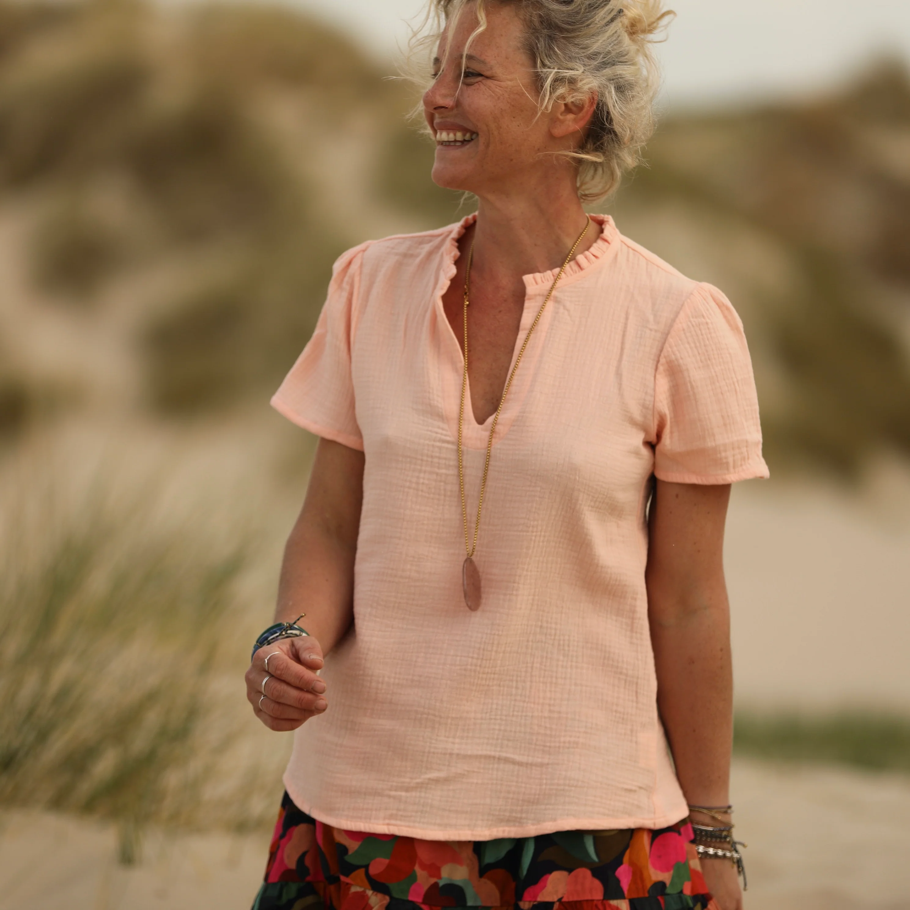 Blouse Ernestine en double gaze de coton abricot - Image 7