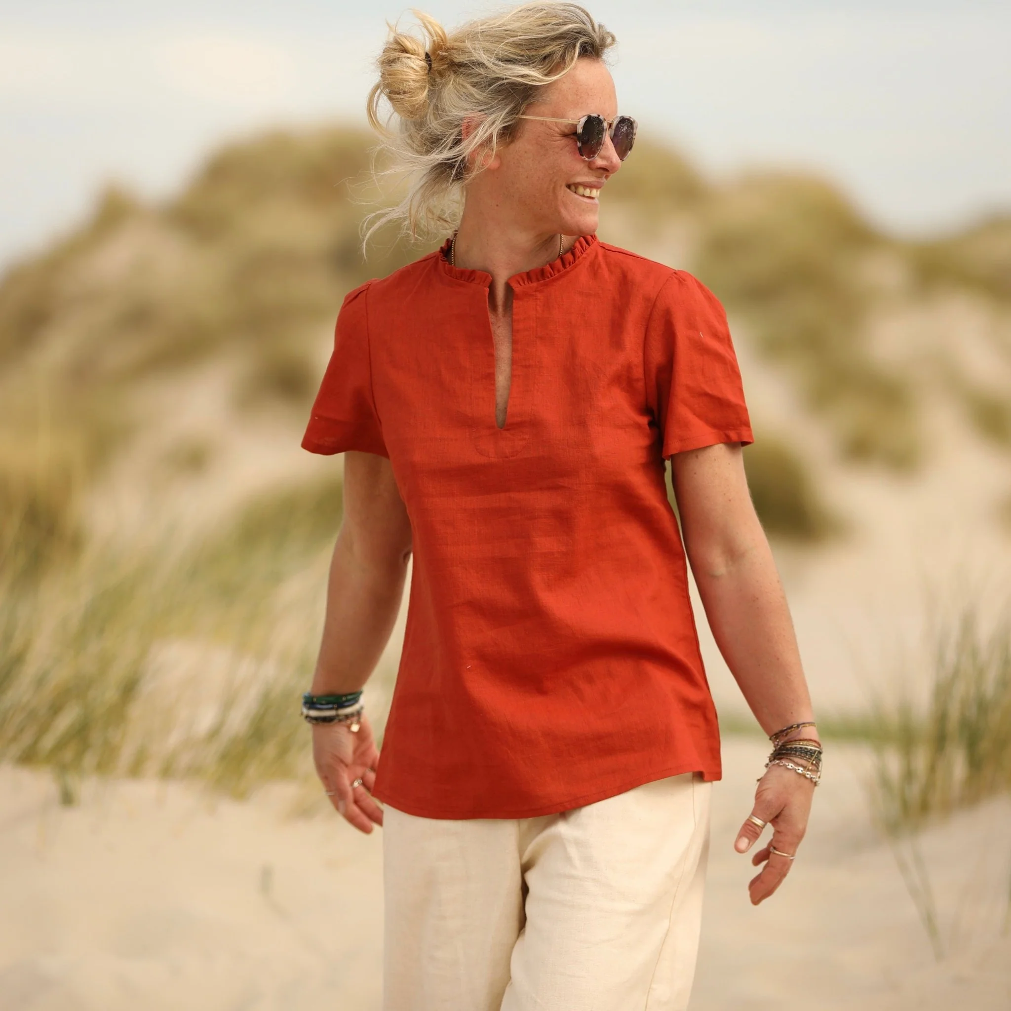 Blouse Ernestine en lin orange crépuscule - Image 4