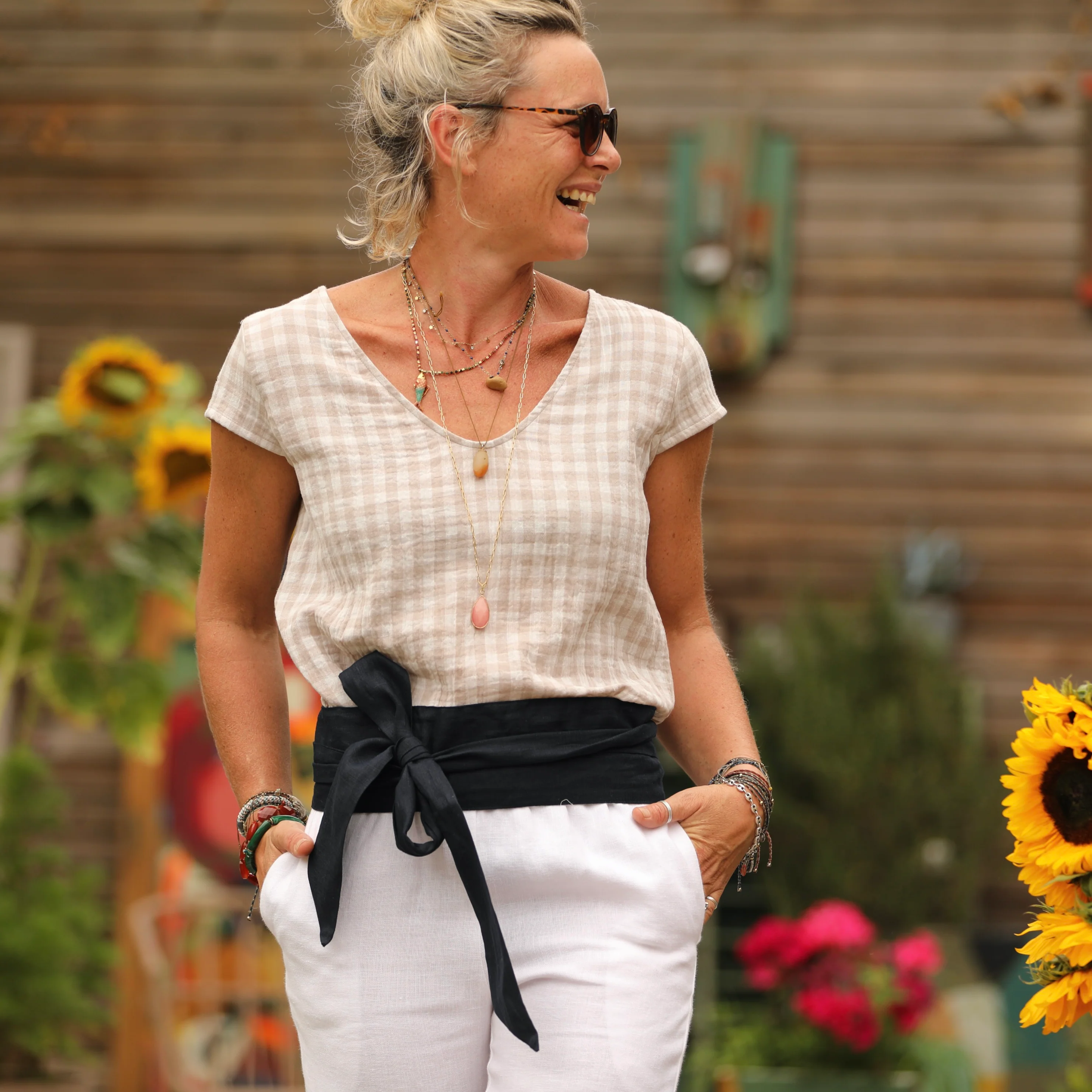 Blouse Sidonie double gaze de coton à carreaux ficelle - Image 4