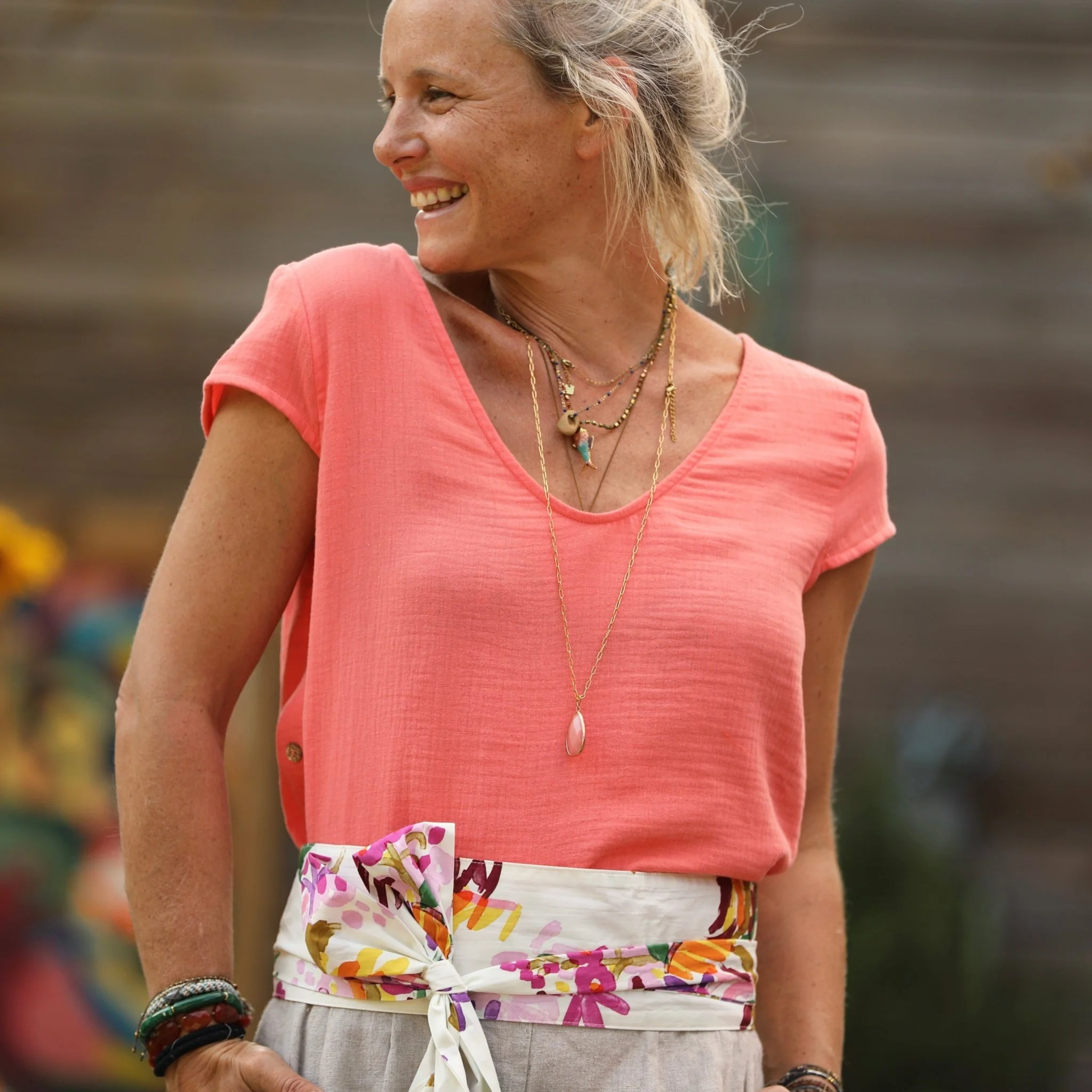 Blouse Sidonie double gaze de coton orangée