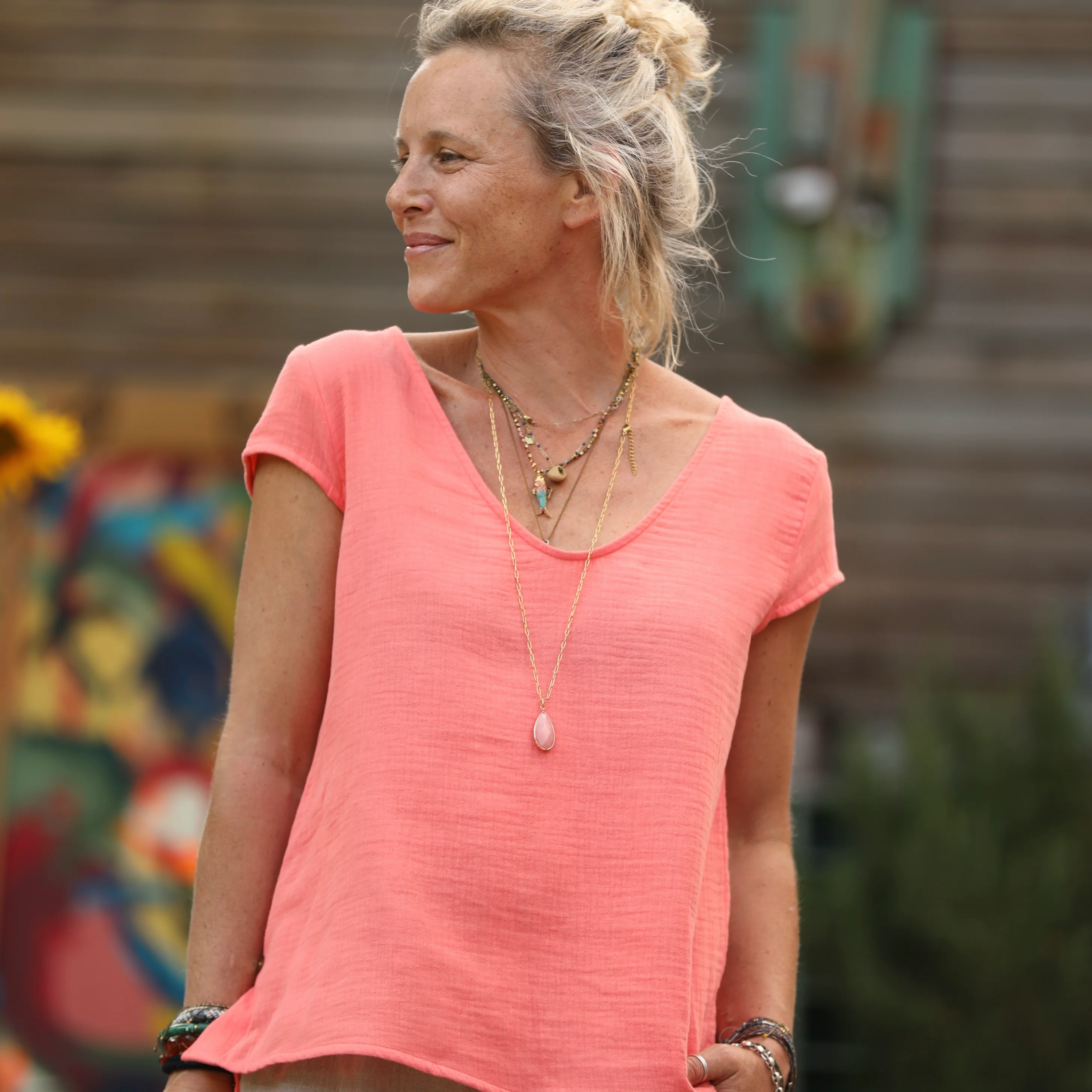 Blouse Sidonie double gaze de coton orangée - Image 7