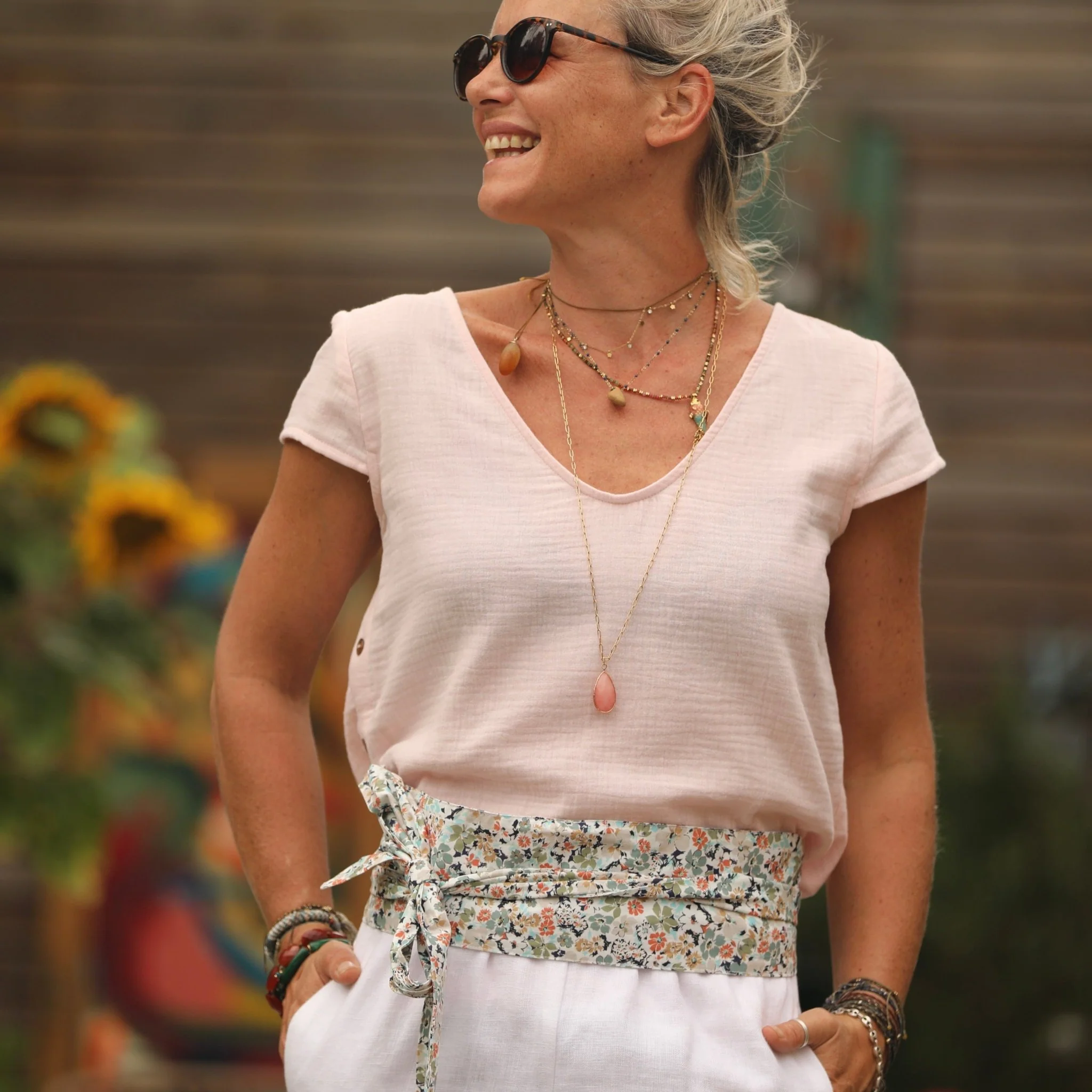 Blouse Sidonie double gaze de coton rose poudré