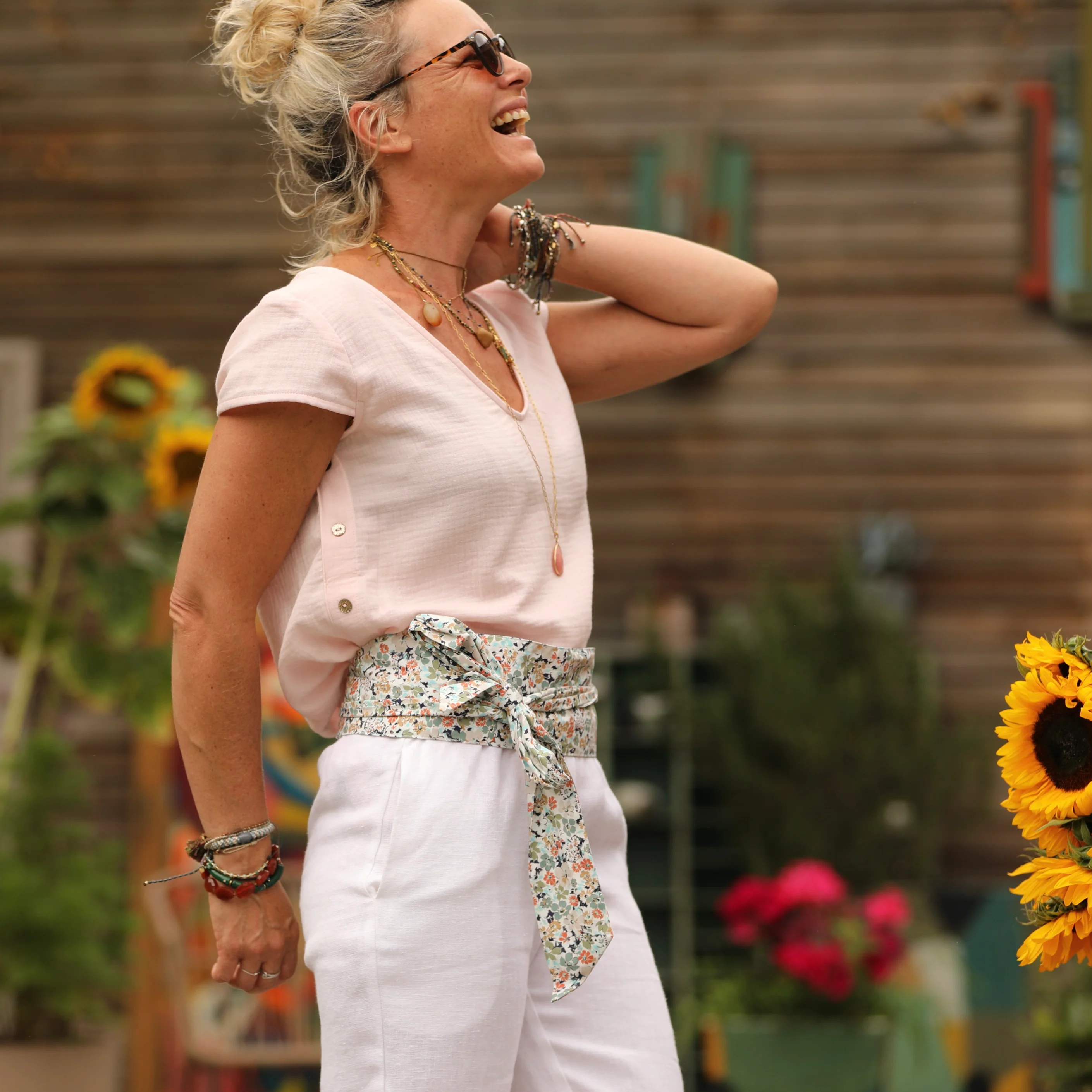 Blouse Sidonie double gaze de coton rose poudré - Image 7
