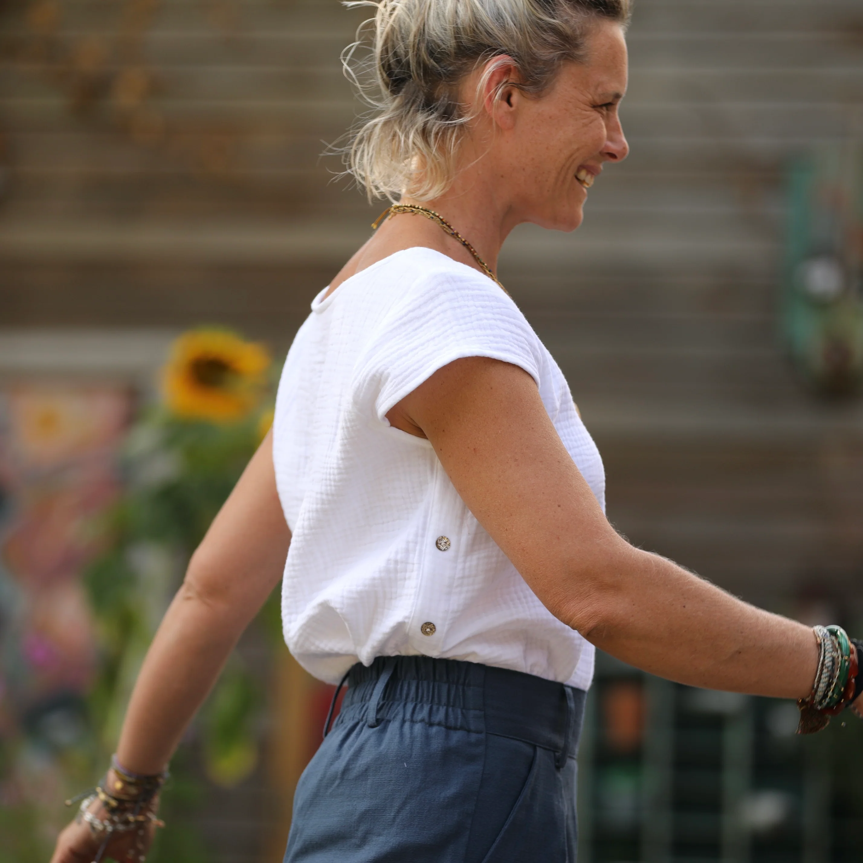 Blouse Sidonie triple gaze de coton blanche - Image 3