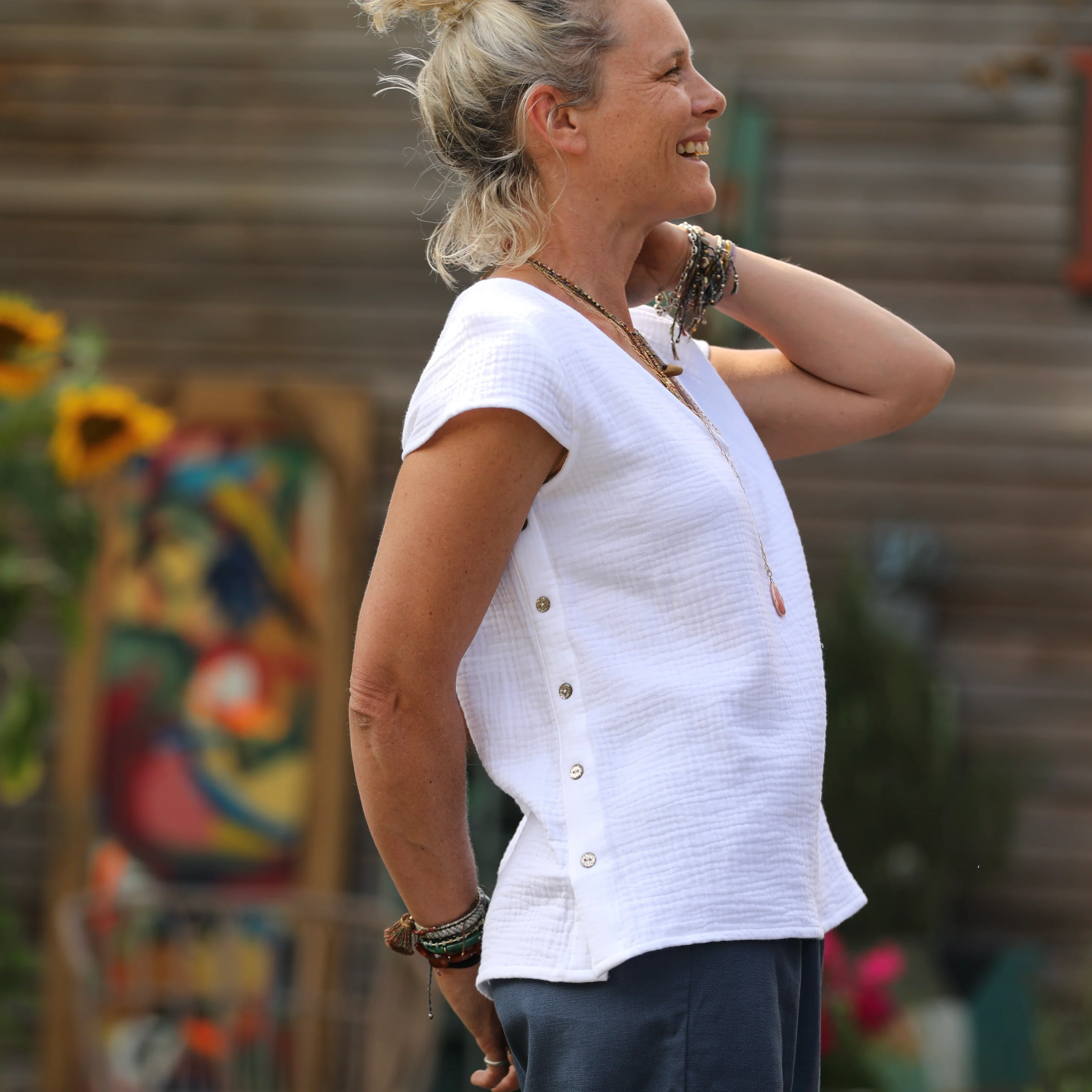 Blouse Sidonie triple gaze de coton blanche - Image 4