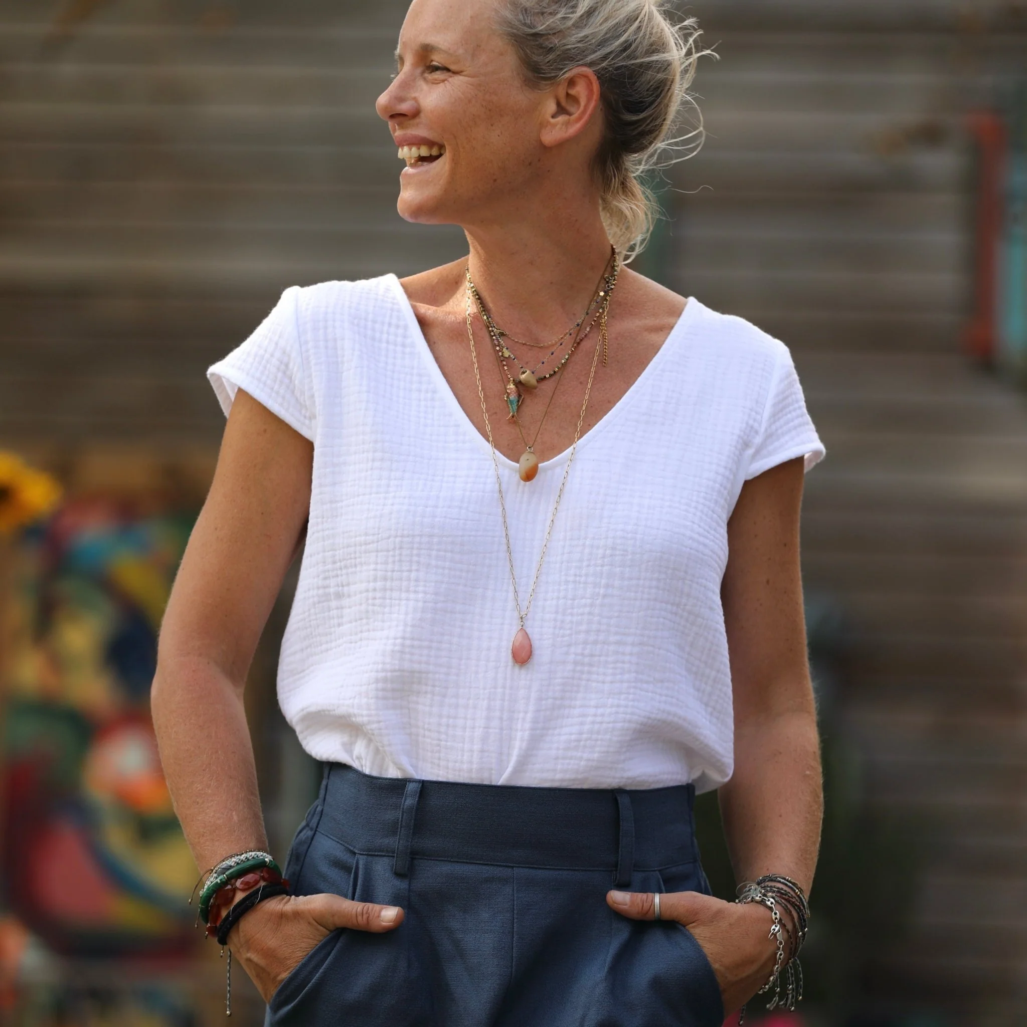 Blouse Sidonie triple gaze de coton blanche - Image 5
