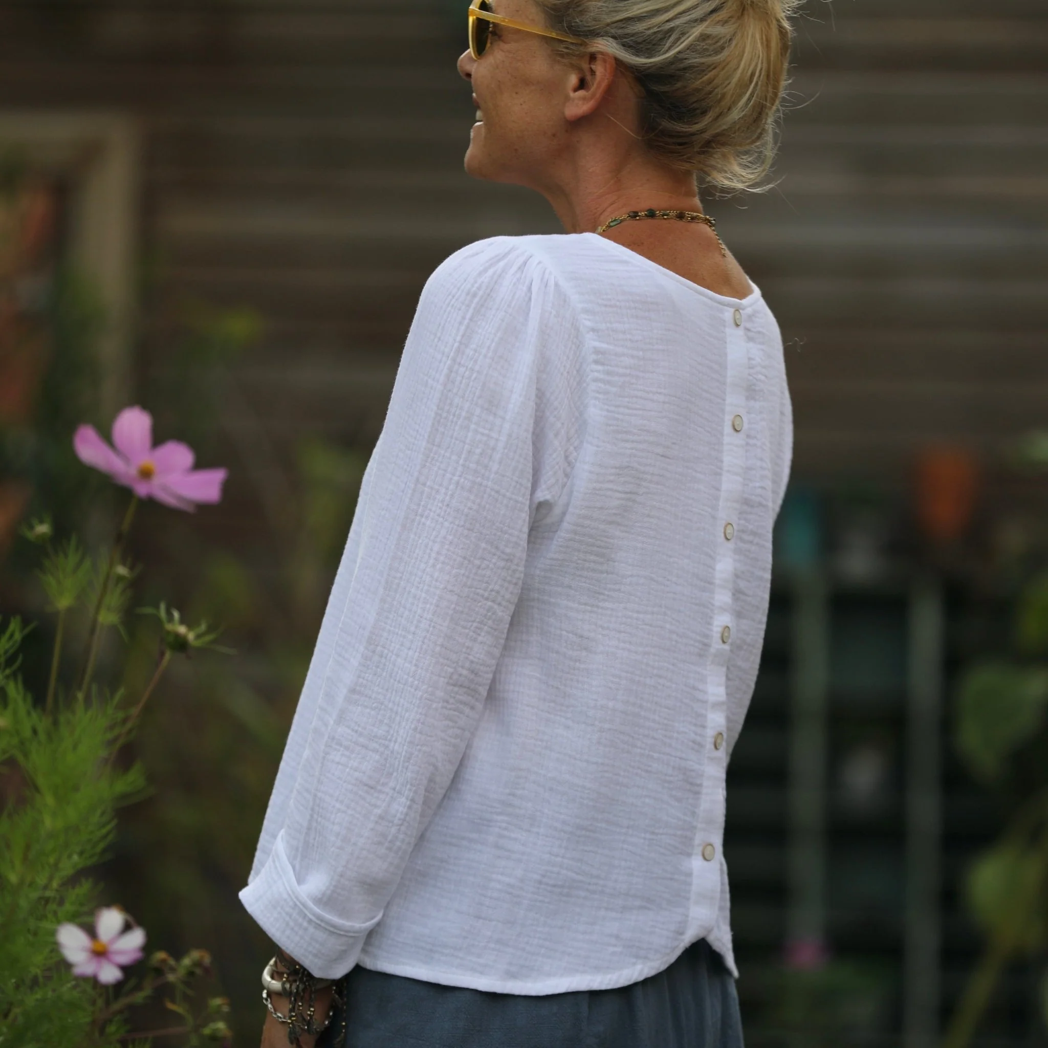 Blouse Flora - double gaze de coton blanche - Image 3