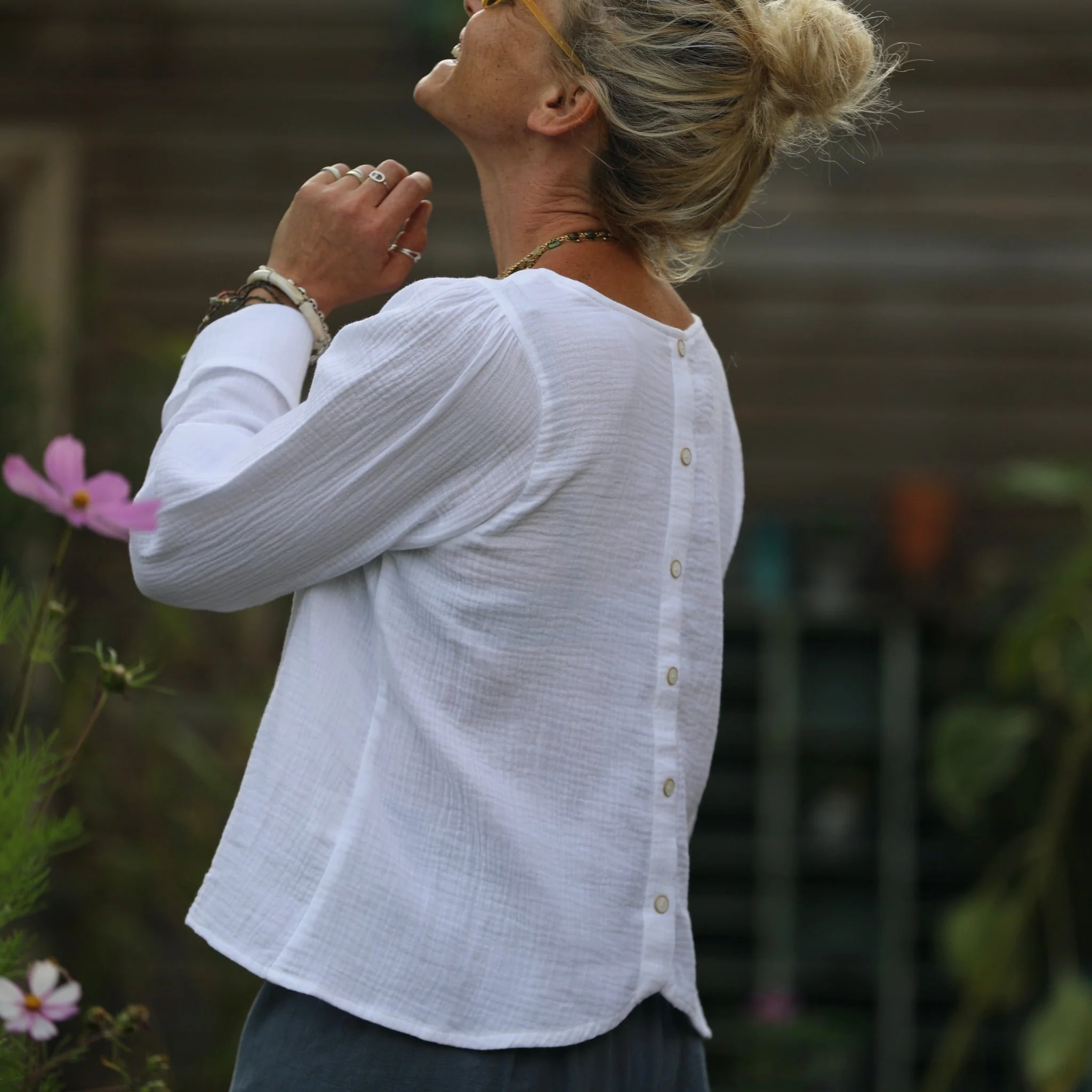 Blouse Flora - double gaze de coton blanche - Image 4