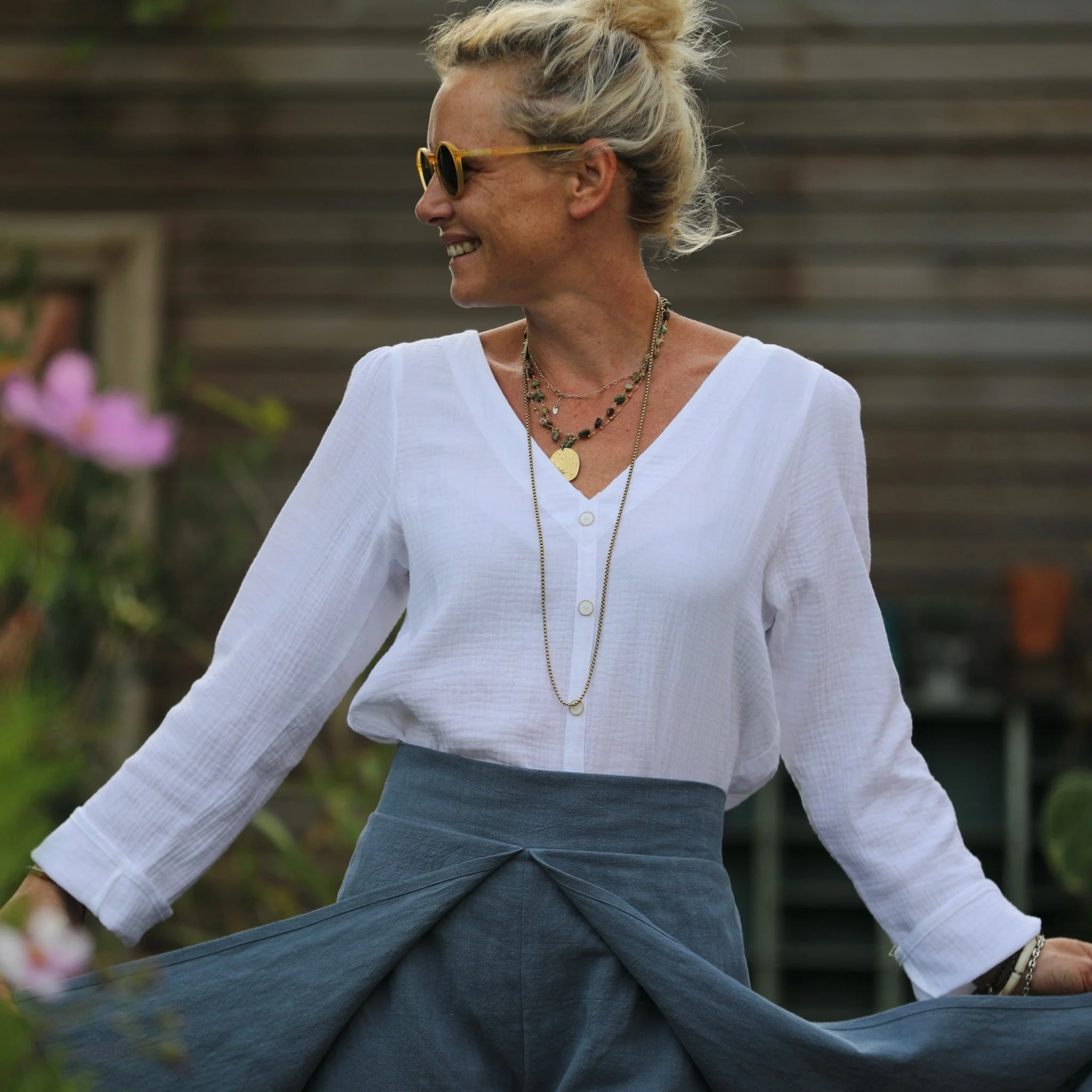 Blouse Flora - double gaze de coton blanche - Image 9