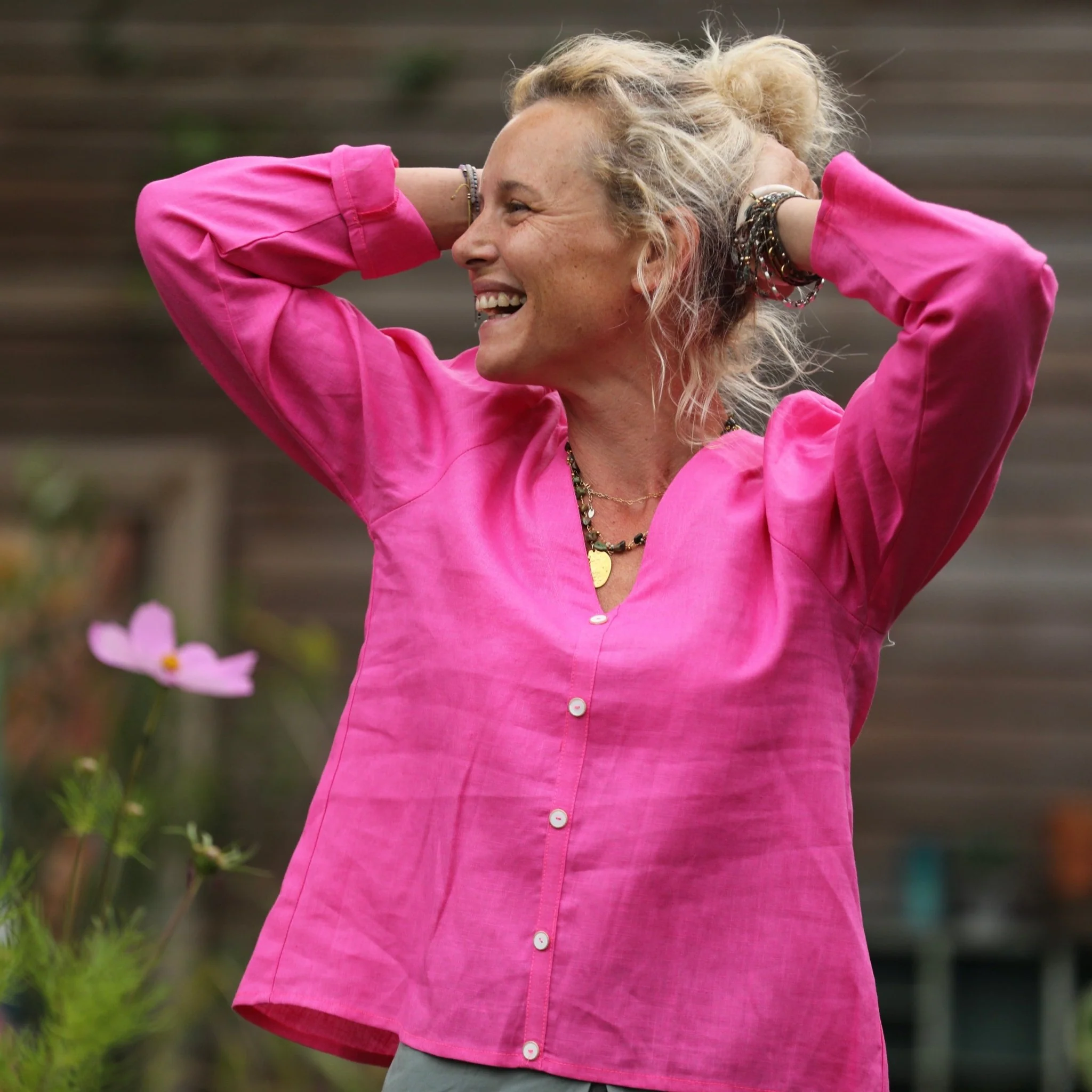 Blouse Flora - lin fushia - Image 4