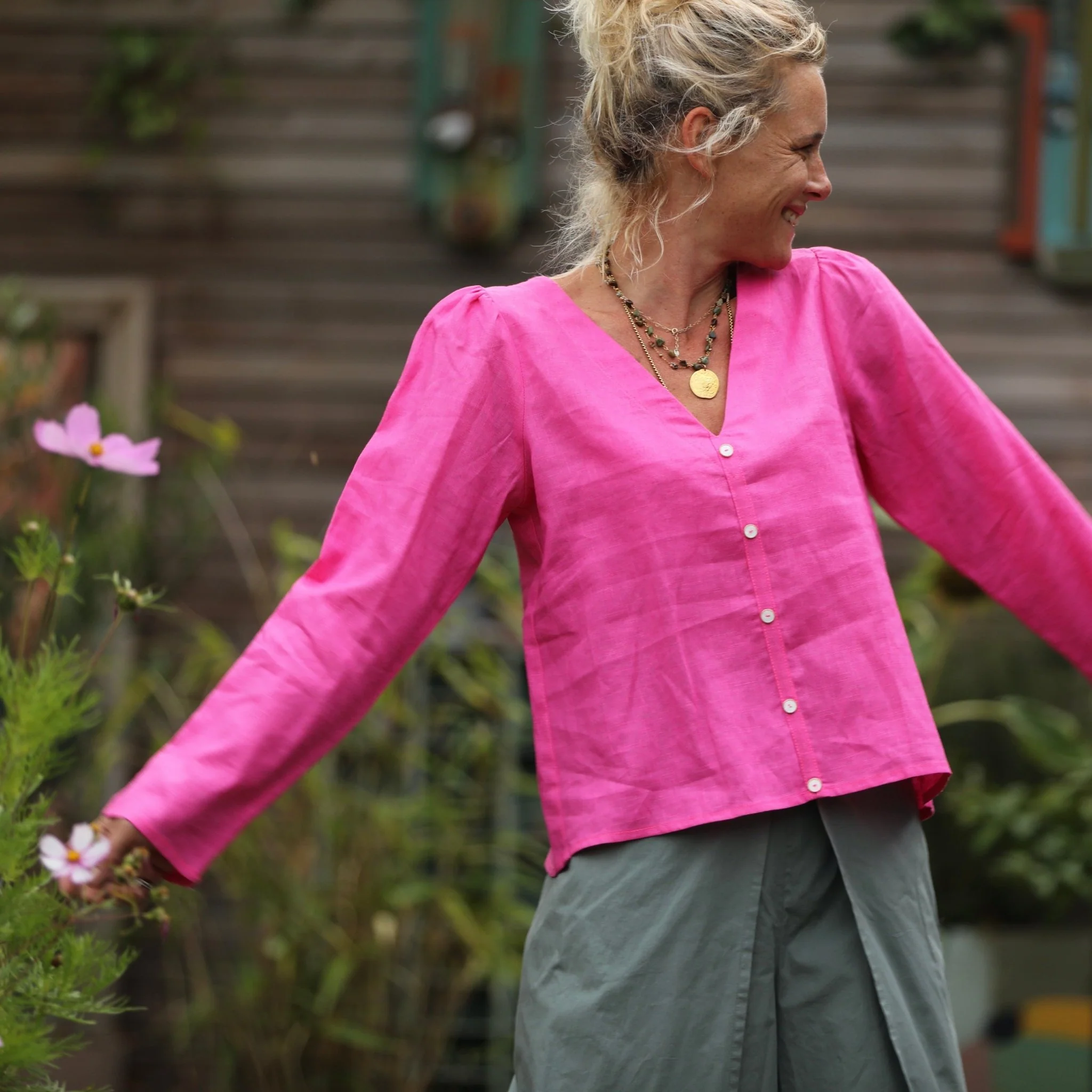 Blouse Flora - lin fushia - Image 7