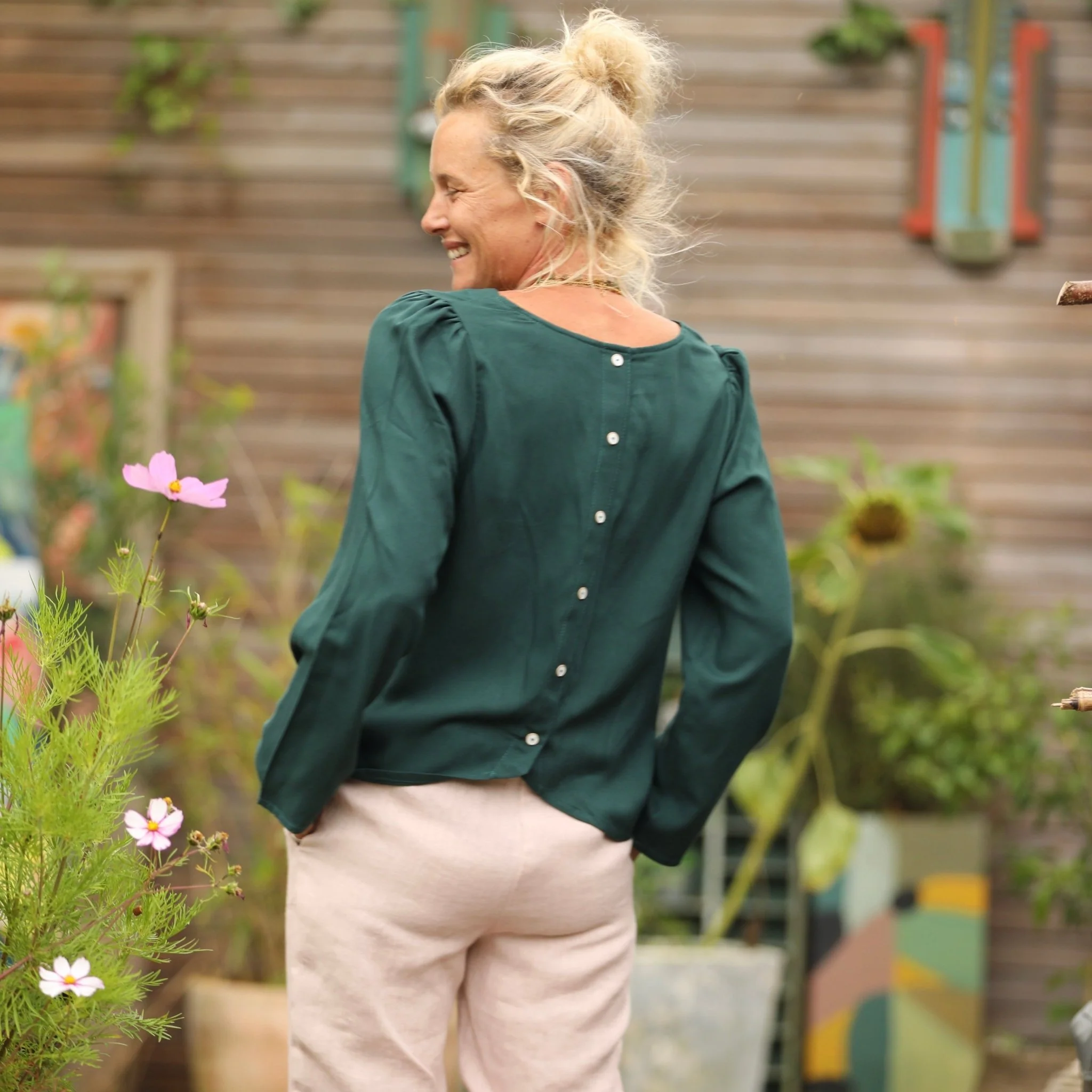 Blouse Flora - viscose vert anglais - Image 3