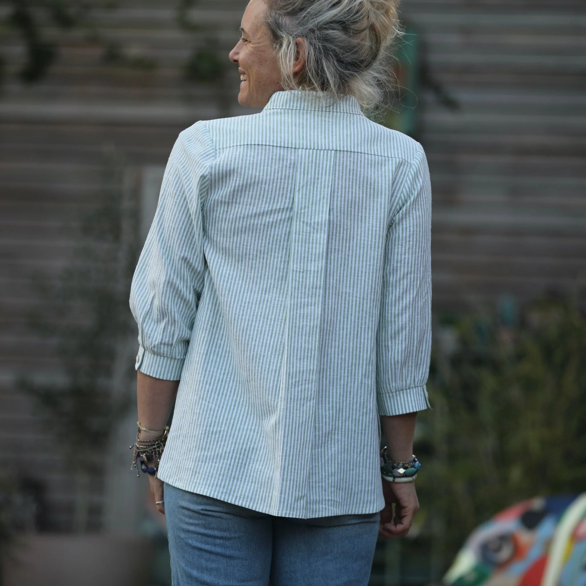 Blouse Isabeau - coton/lin rayé pomme - Image 9