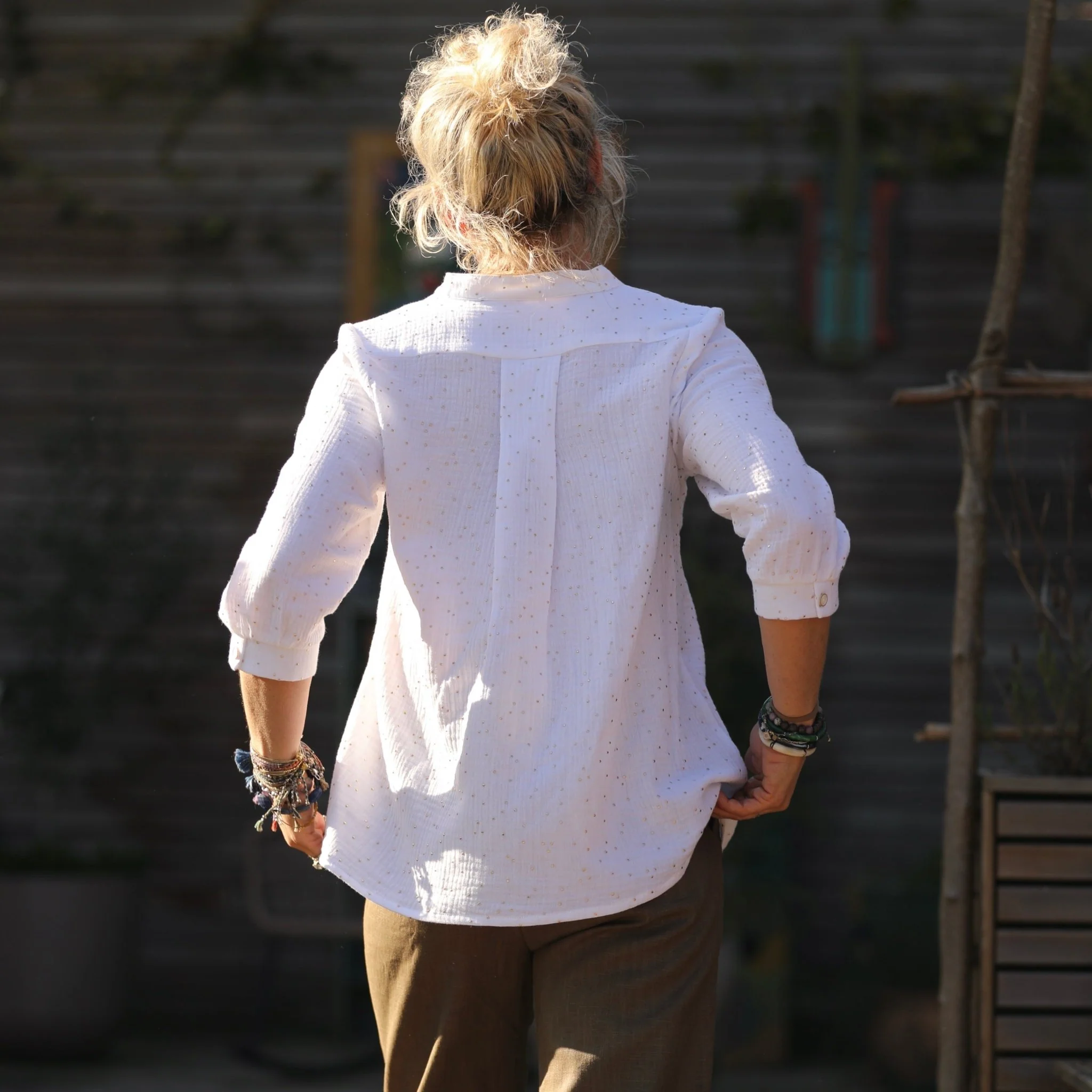 Blouse Isabeau - double gaze de coton blanche plumetis or - Image 5