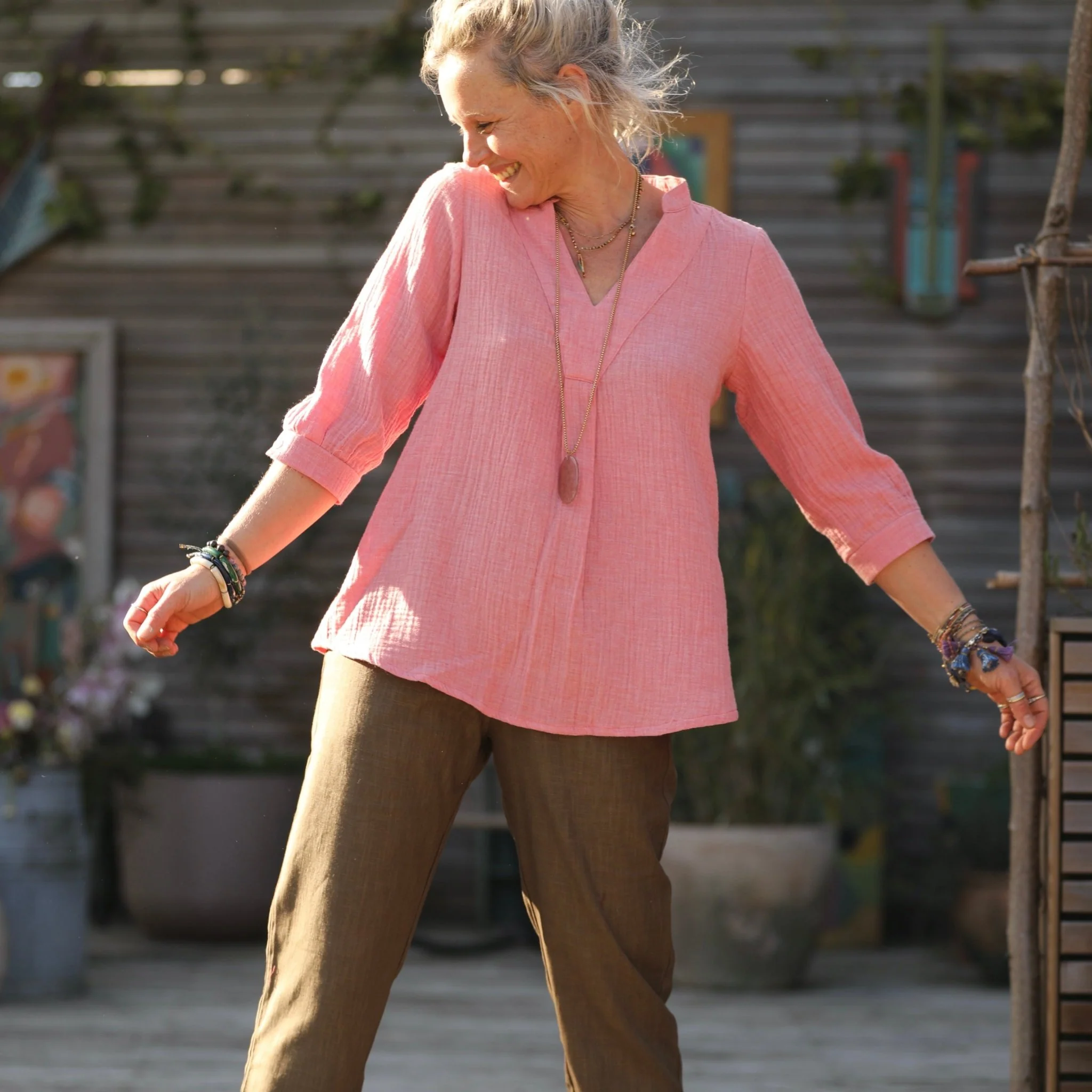 Blouse Isabeau - double gaze de coton chiné fraise - Image 10