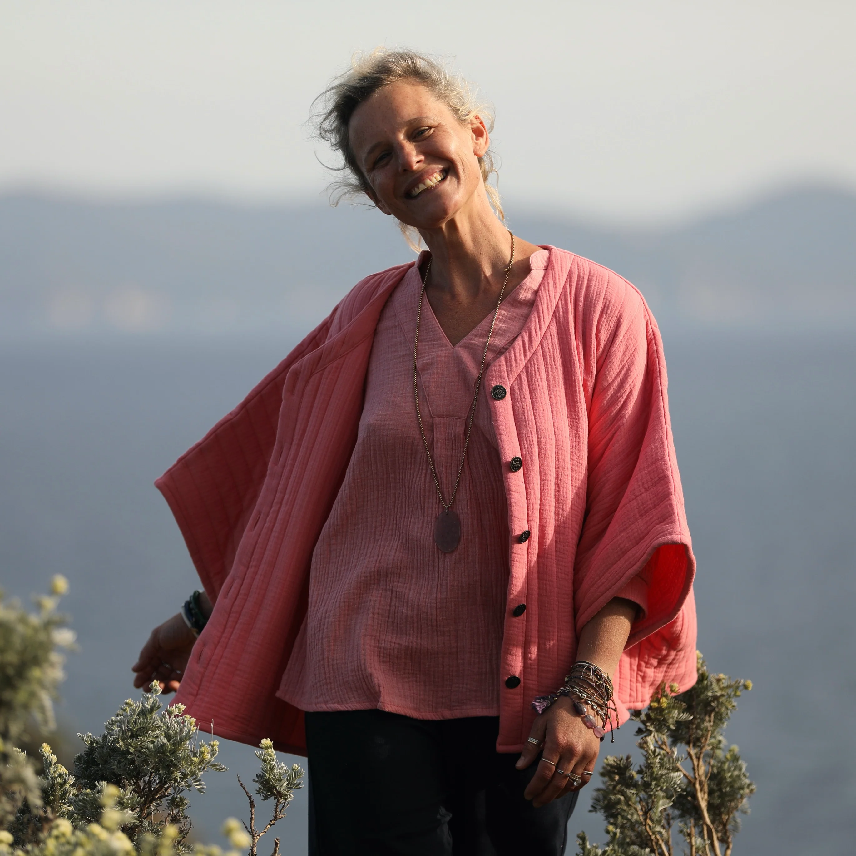 Blouse Isabeau - double gaze de coton chiné fraise - Image 6