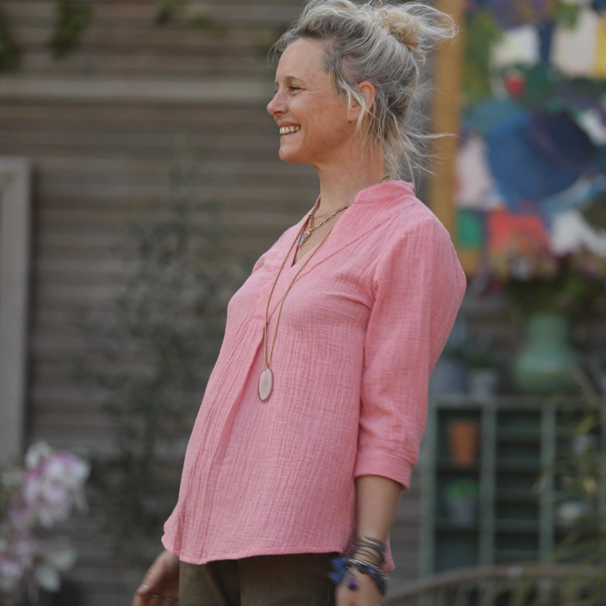Blouse Isabeau - double gaze de coton chiné fraise - Image 7