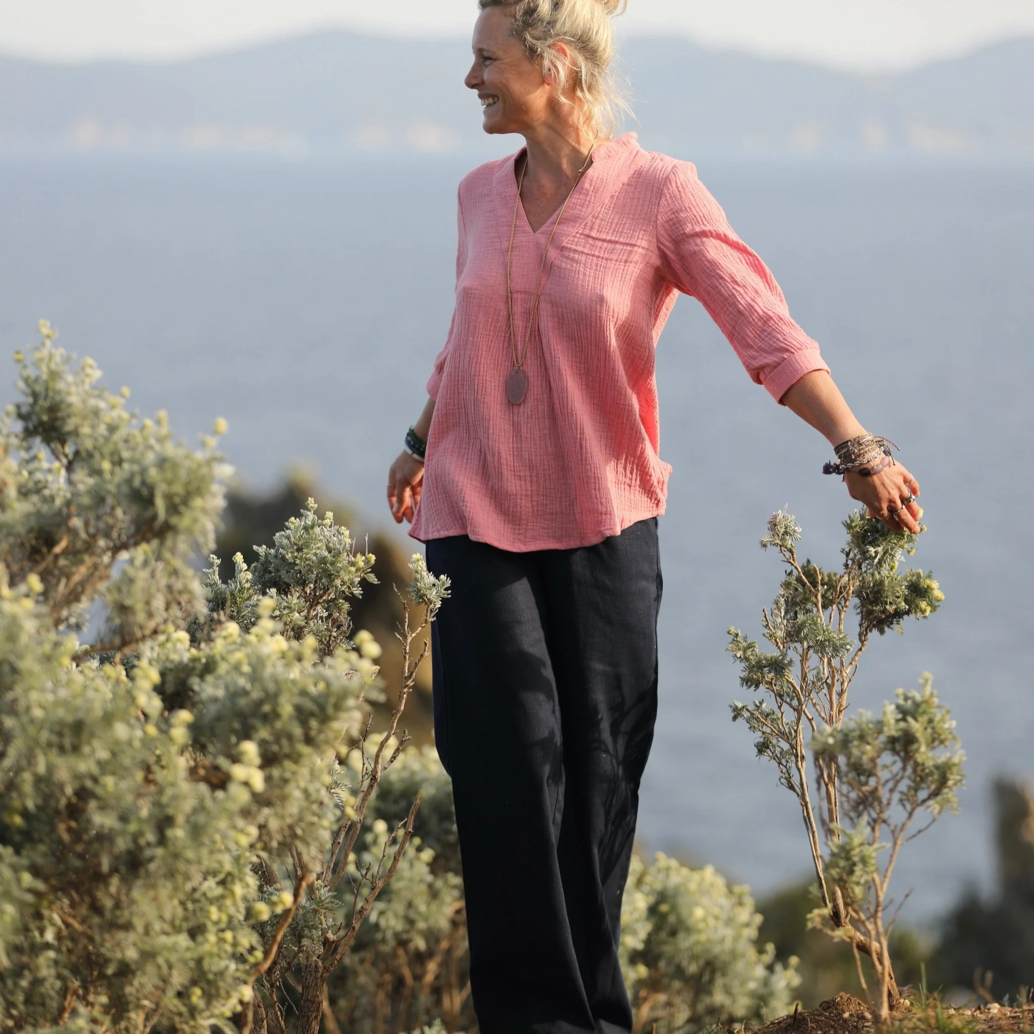 Blouse Isabeau - double gaze de coton chiné fraise - Image 8