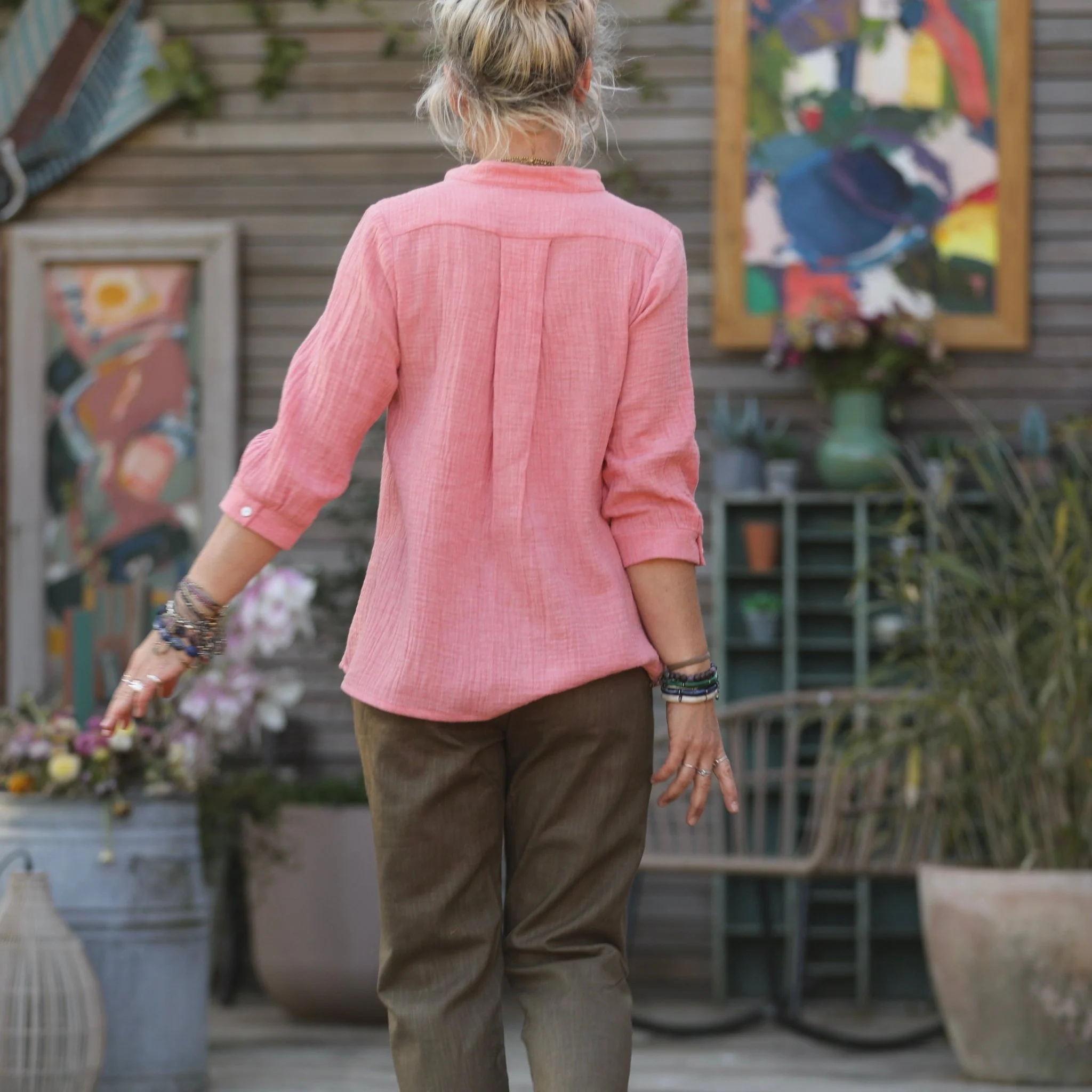 Blouse Isabeau - double gaze de coton chiné fraise - Image 9