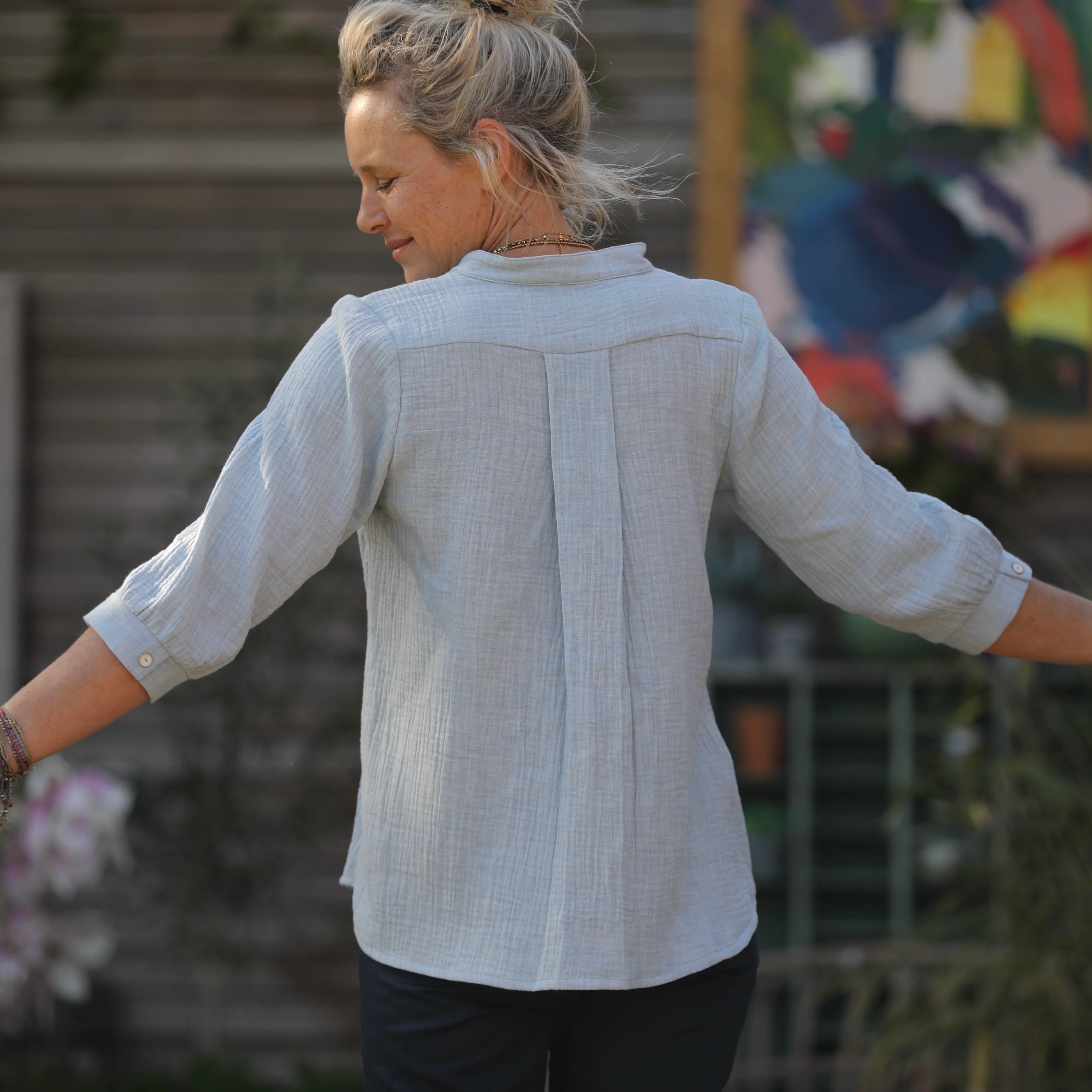 Blouse Isabeau - double gaze de coton chinée bleu doux - Image 3
