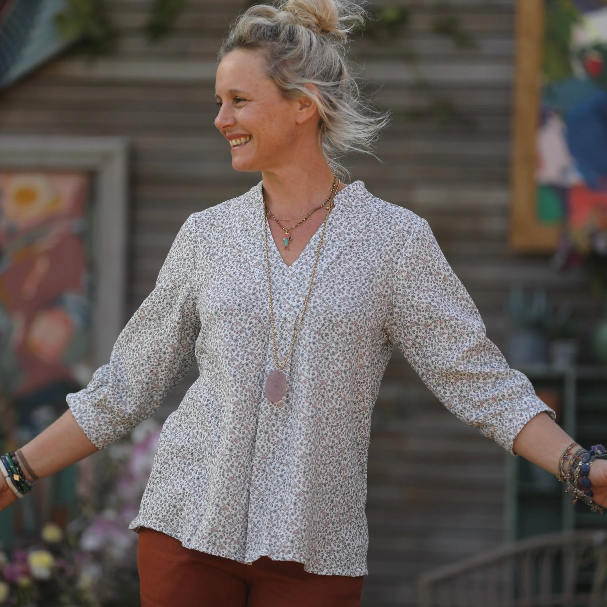 Blouse Isabeau - double gaze de coton fleurs de printemps - Image 3