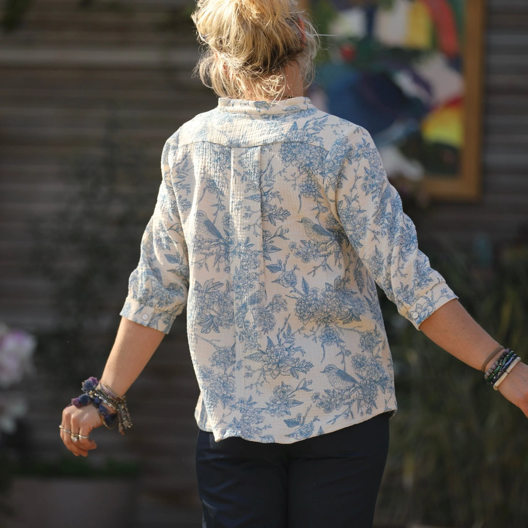 Blouse Isabeau - double gaze de coton Rouge gorge bleu - Image 3