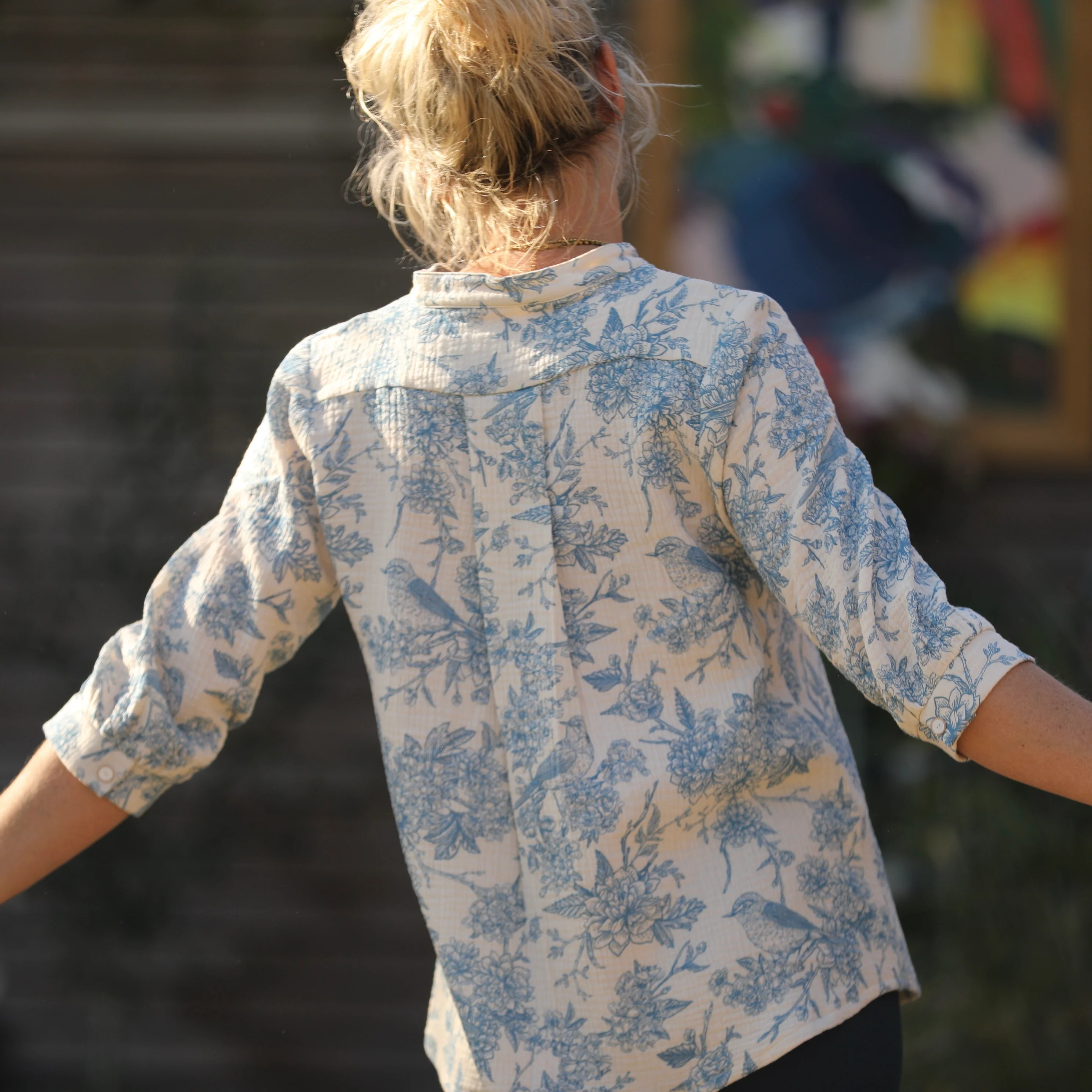 Blouse Isabeau - double gaze de coton Rouge gorge bleu - Image 8