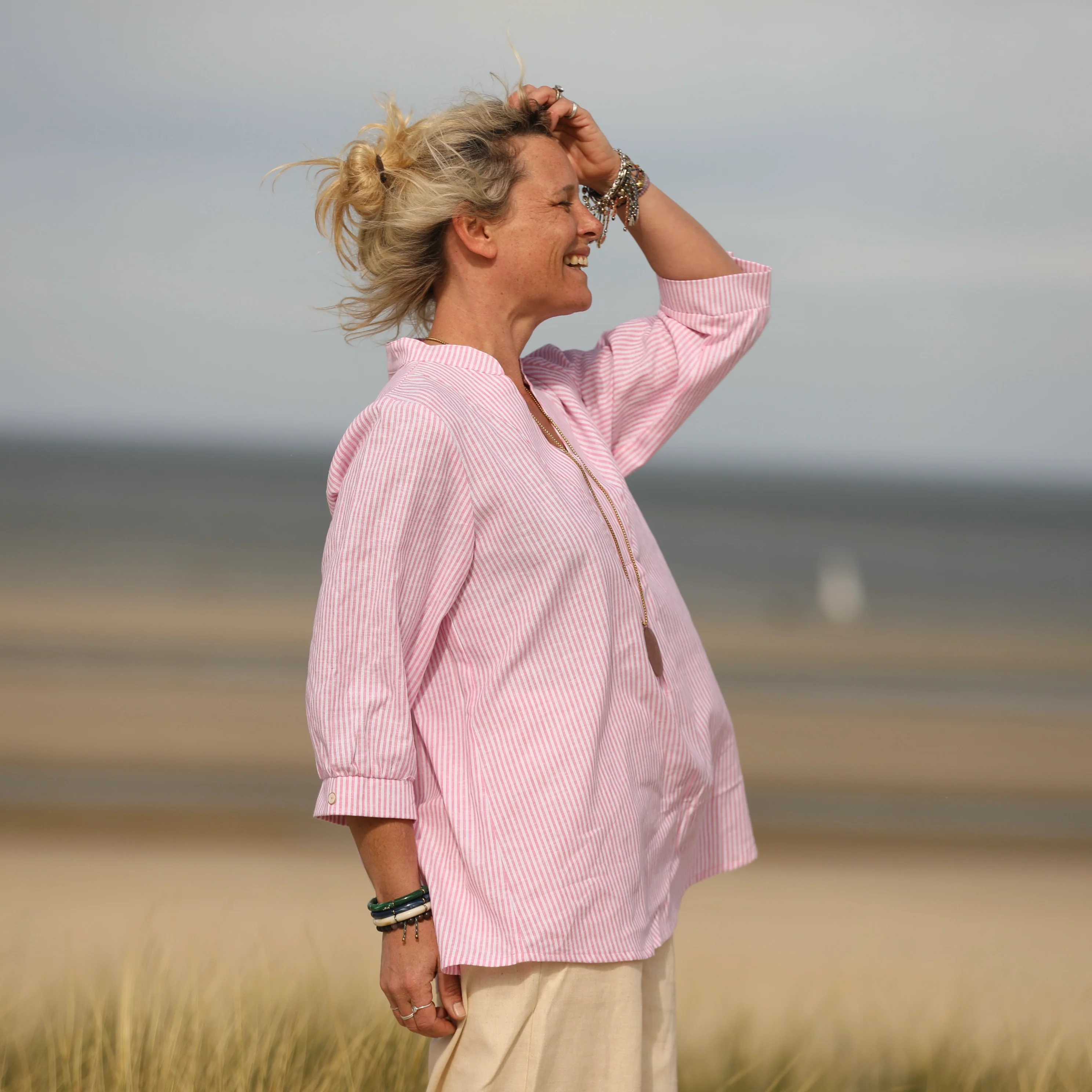 Blouse Isabeau - lin/coton rayé rose - Image 4