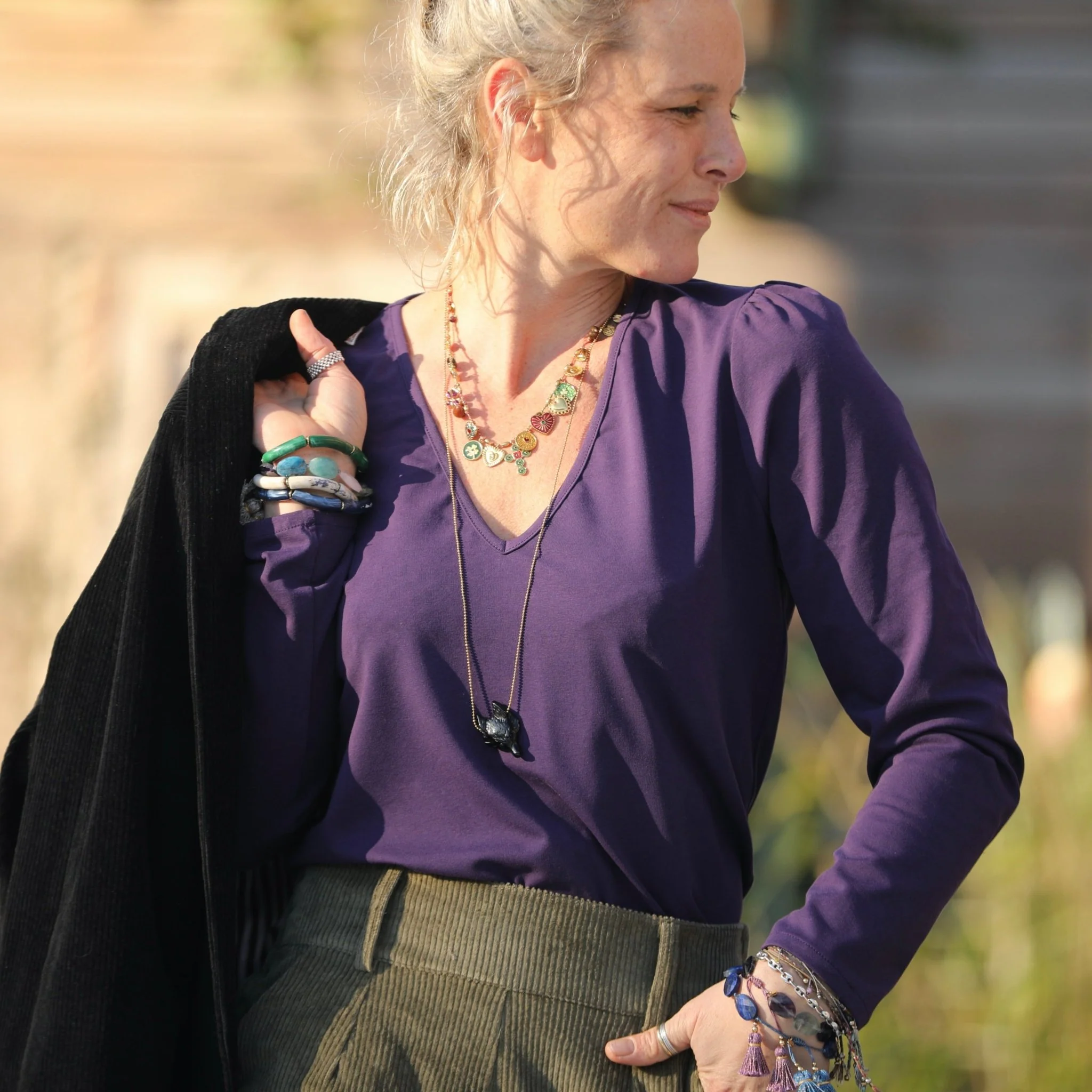 Blouse Lalou jersey de coton prune - Image 5