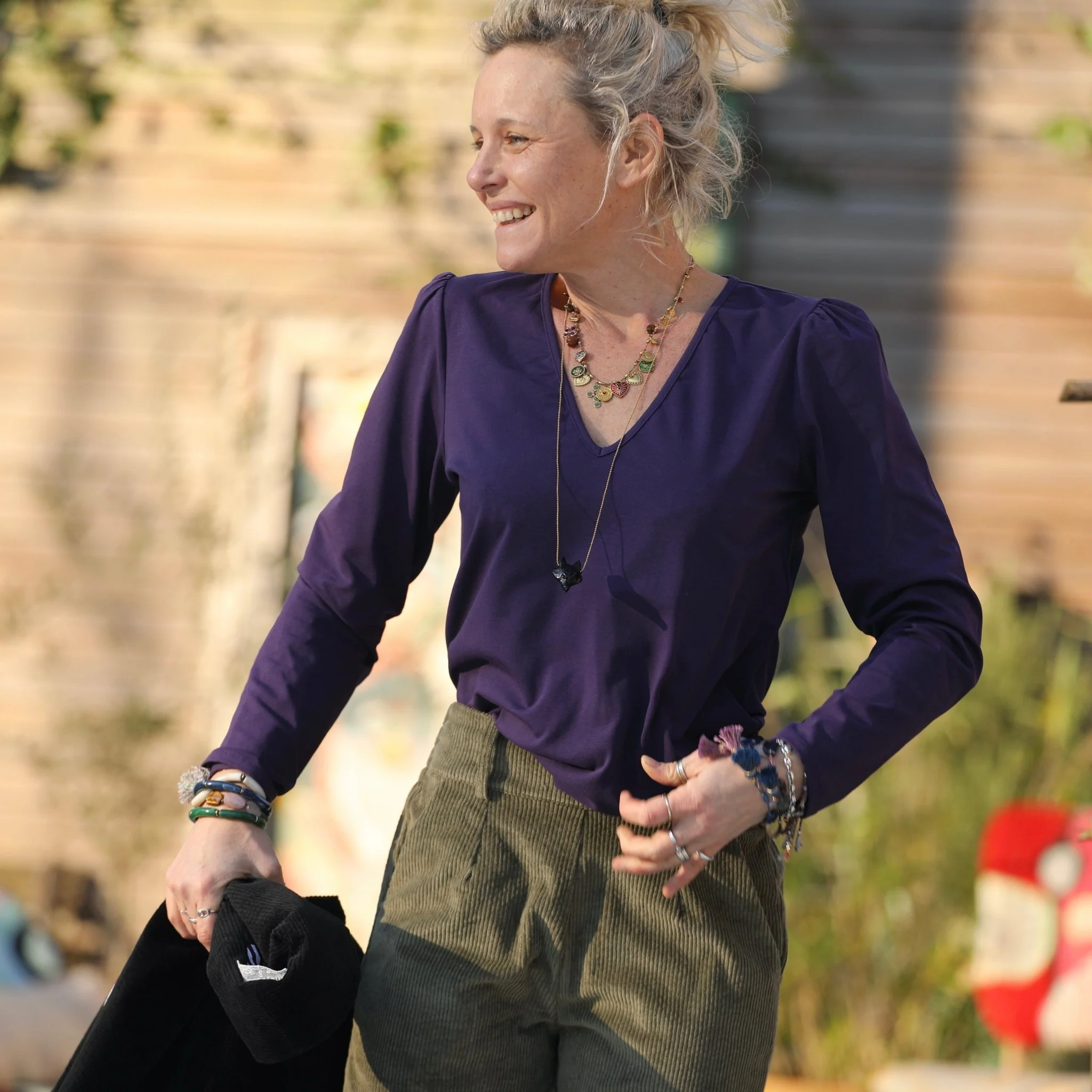 Blouse Lalou jersey de coton prune - Image 7