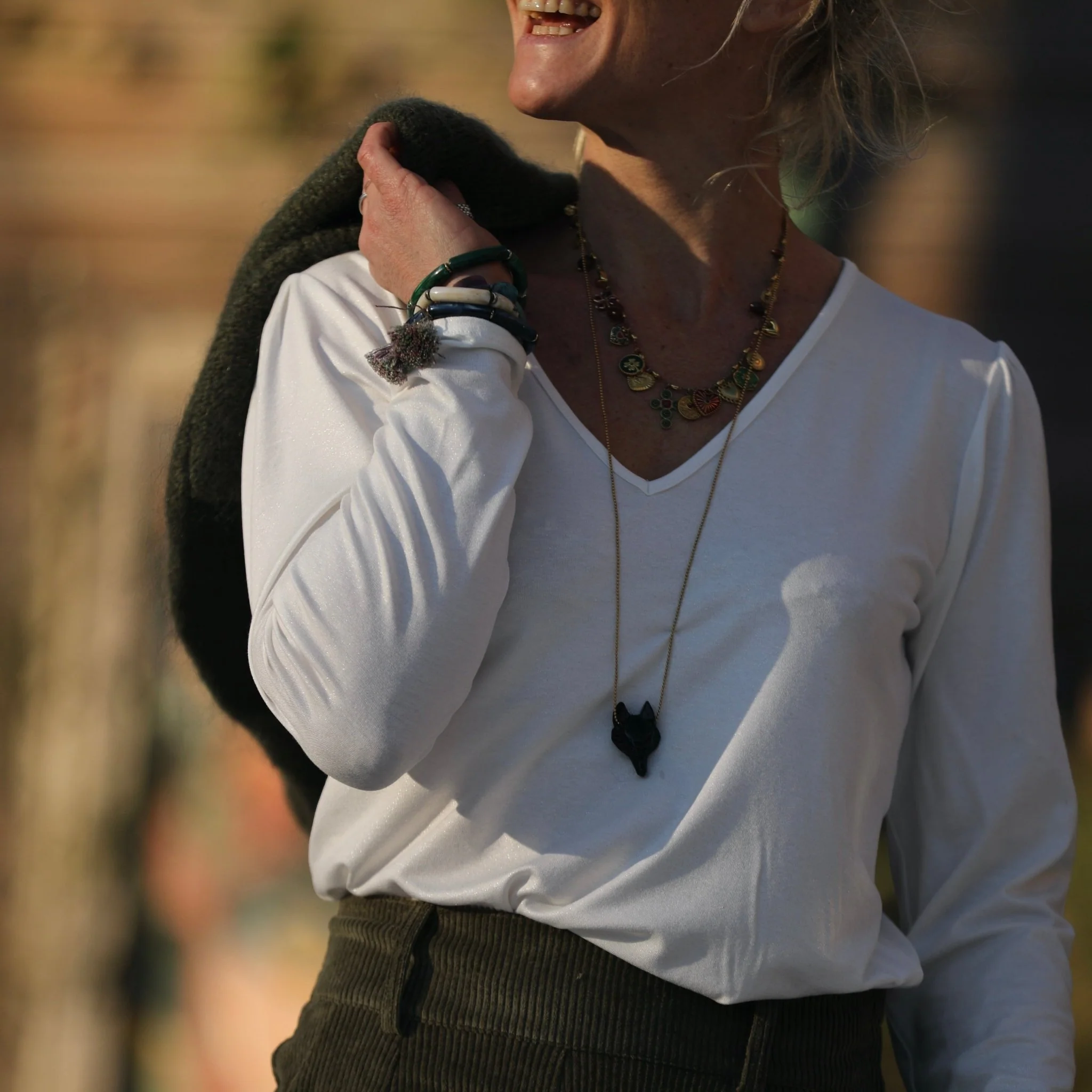 Blouse Lalou jersey de viscose blanc pailleté - Image 8