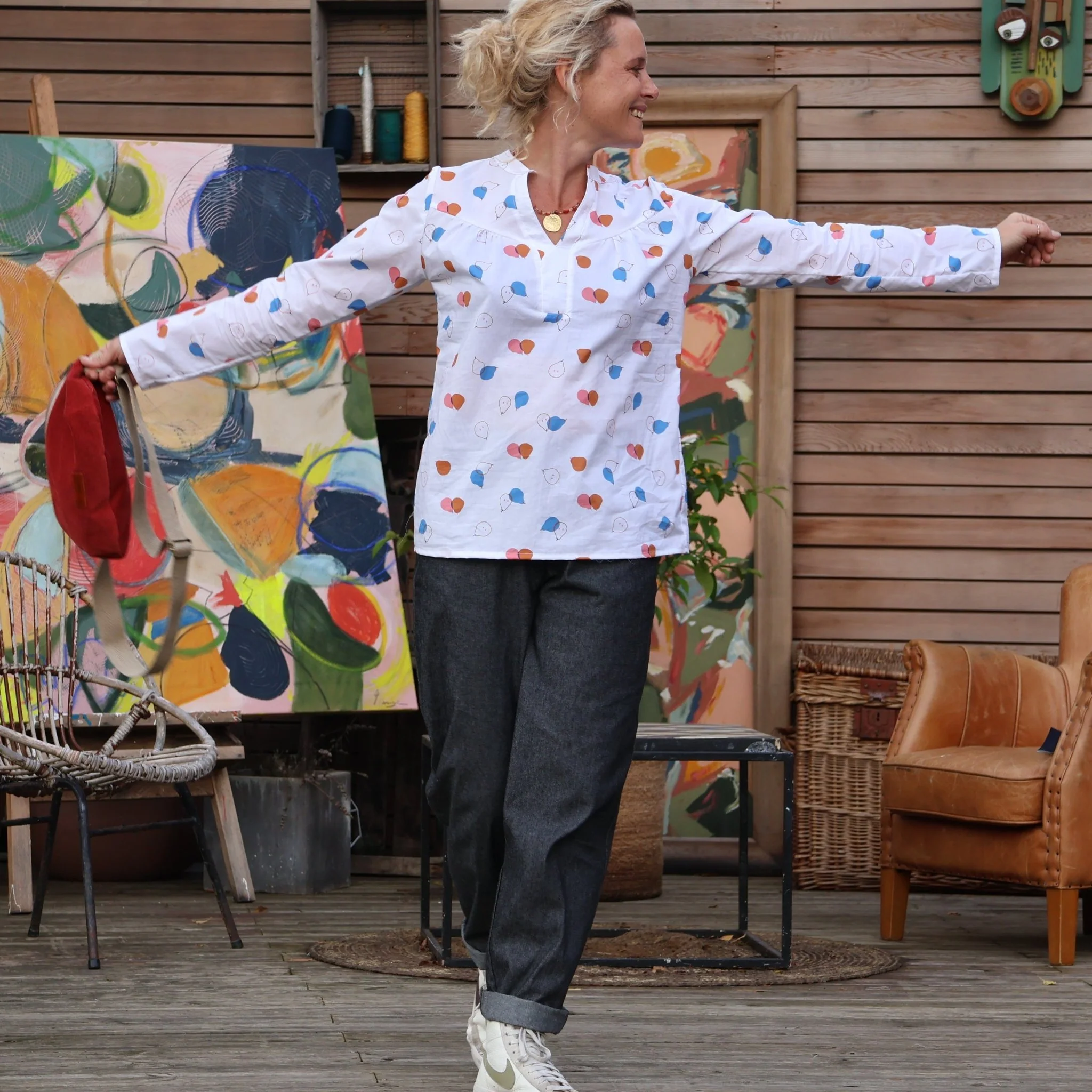 Blouse Léone - coton fruits d'automne