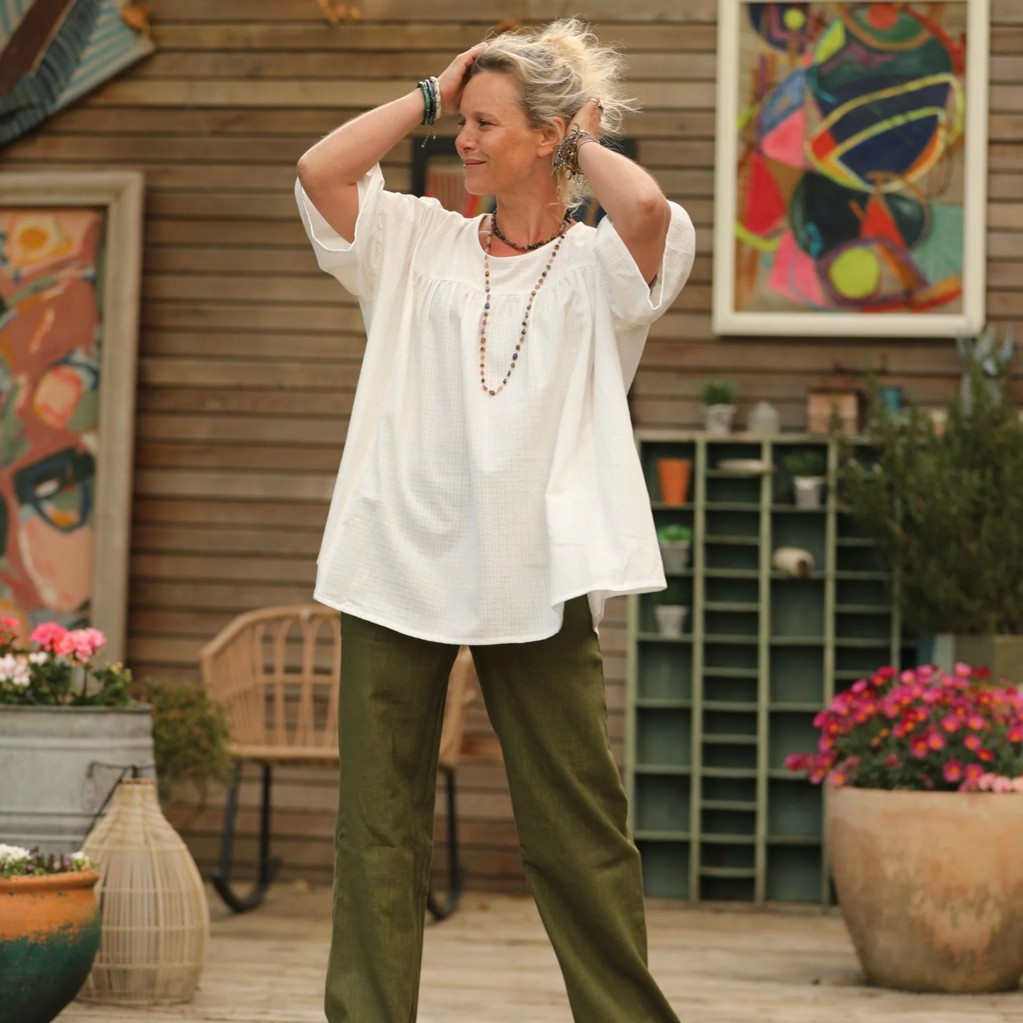 Blouse Léopoldine -  armuré de coton blanc cassé - Image 15