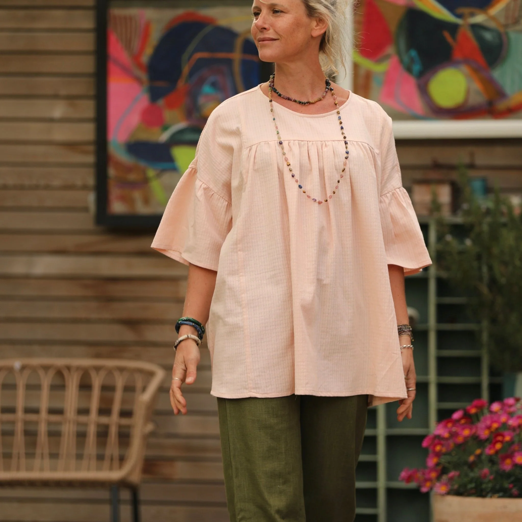 Blouse Léopoldine -  armuré de coton rose poudré - Image 5