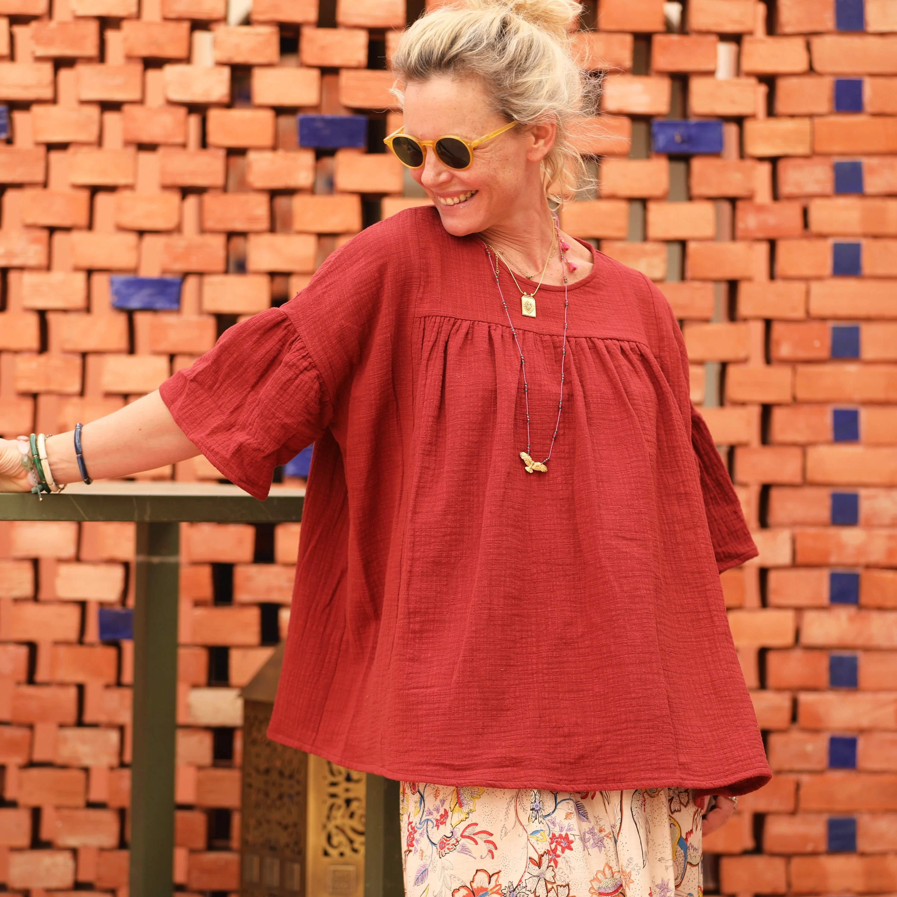 Blouse Léopoldine - armuré/double gaze de coton terre de sienne