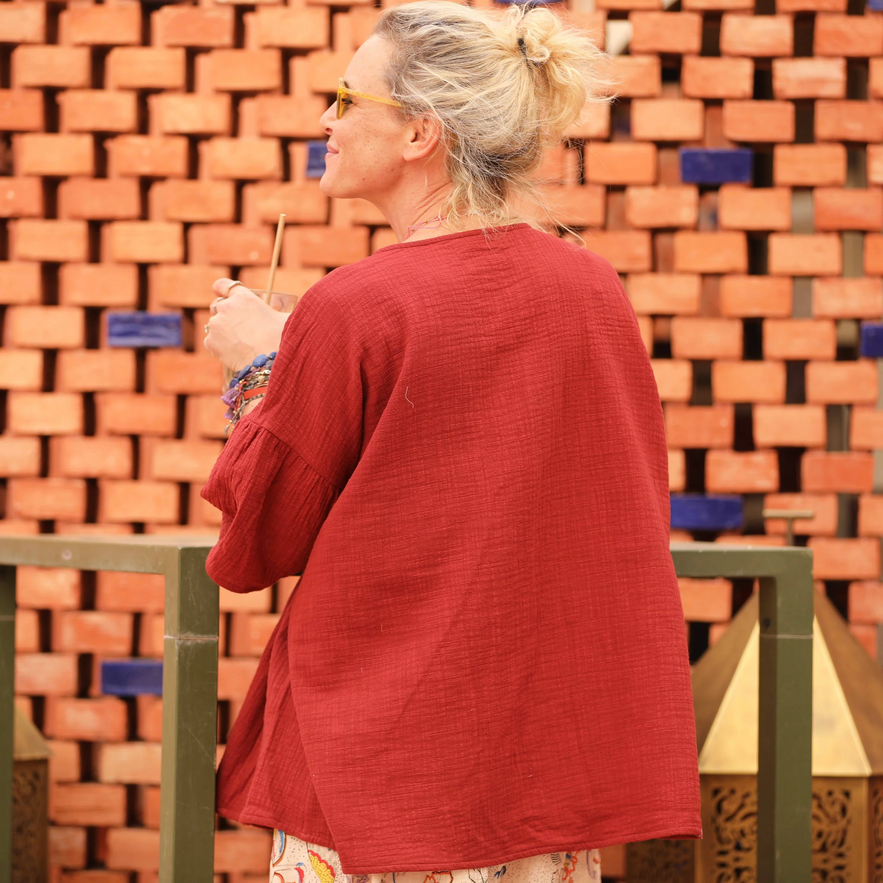 Blouse Léopoldine - armuré/double gaze de coton terre de sienne - Image 3