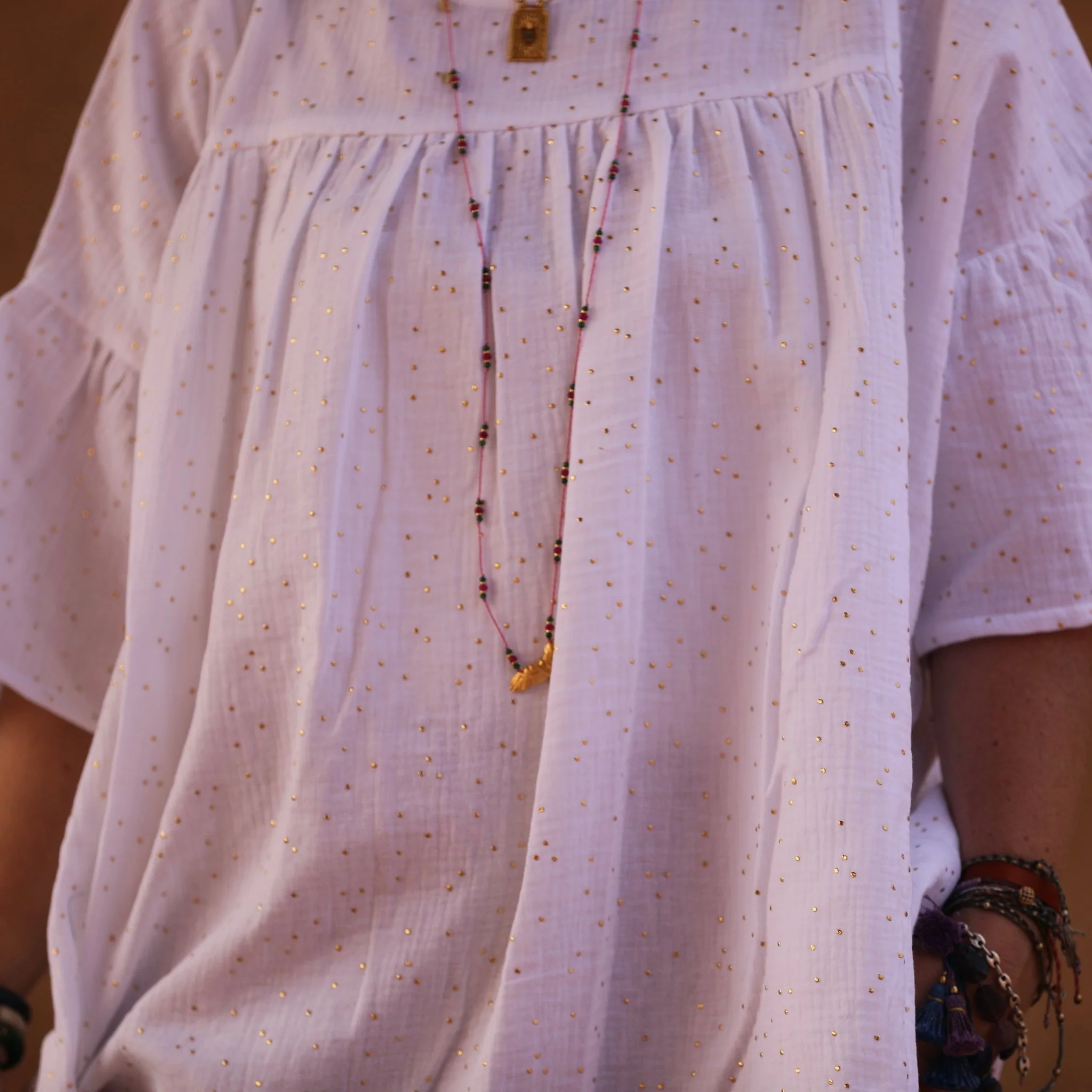 Blouse Léopoldine - double gaze de coton blanche plumetis or - Image 6