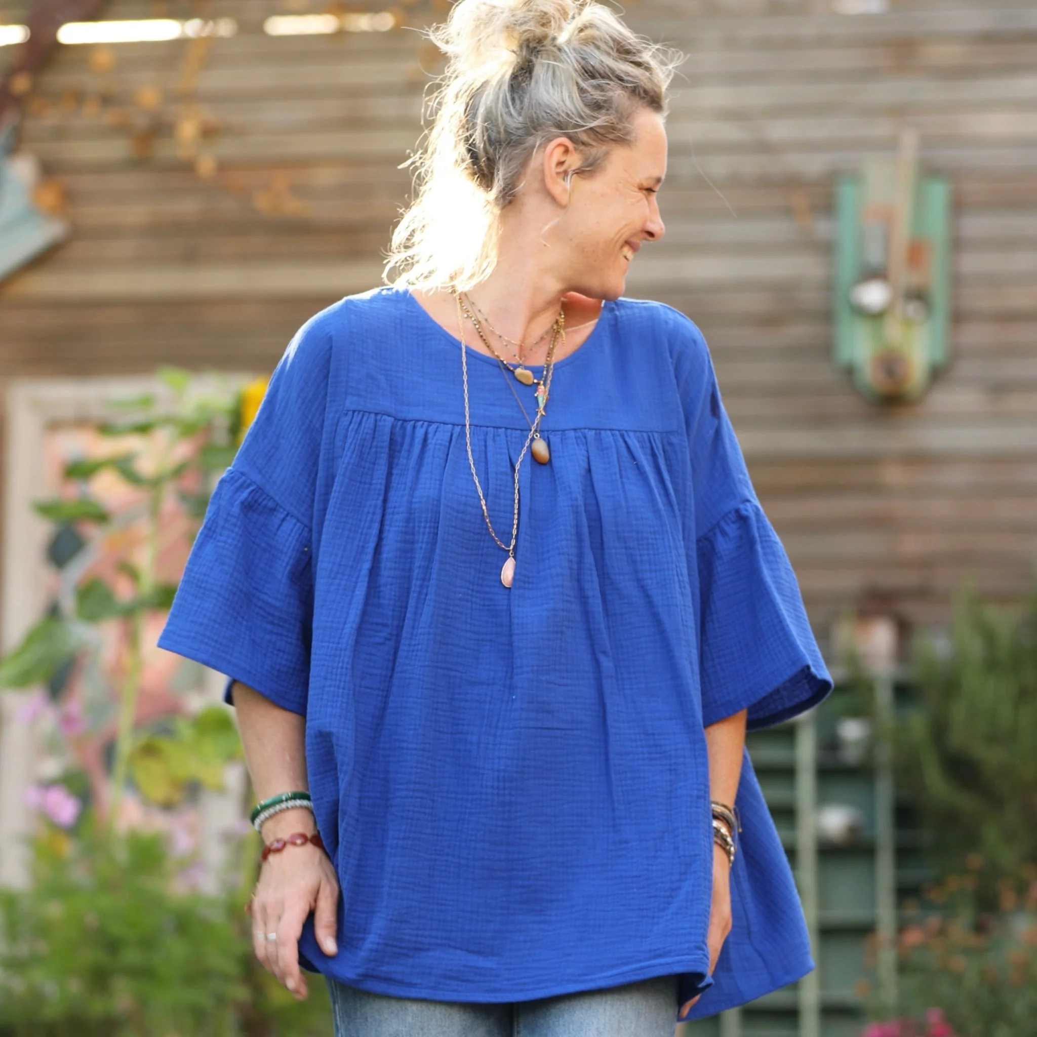 Blouse Léopoldine - double gaze de coton bleu majorelle - Image 5