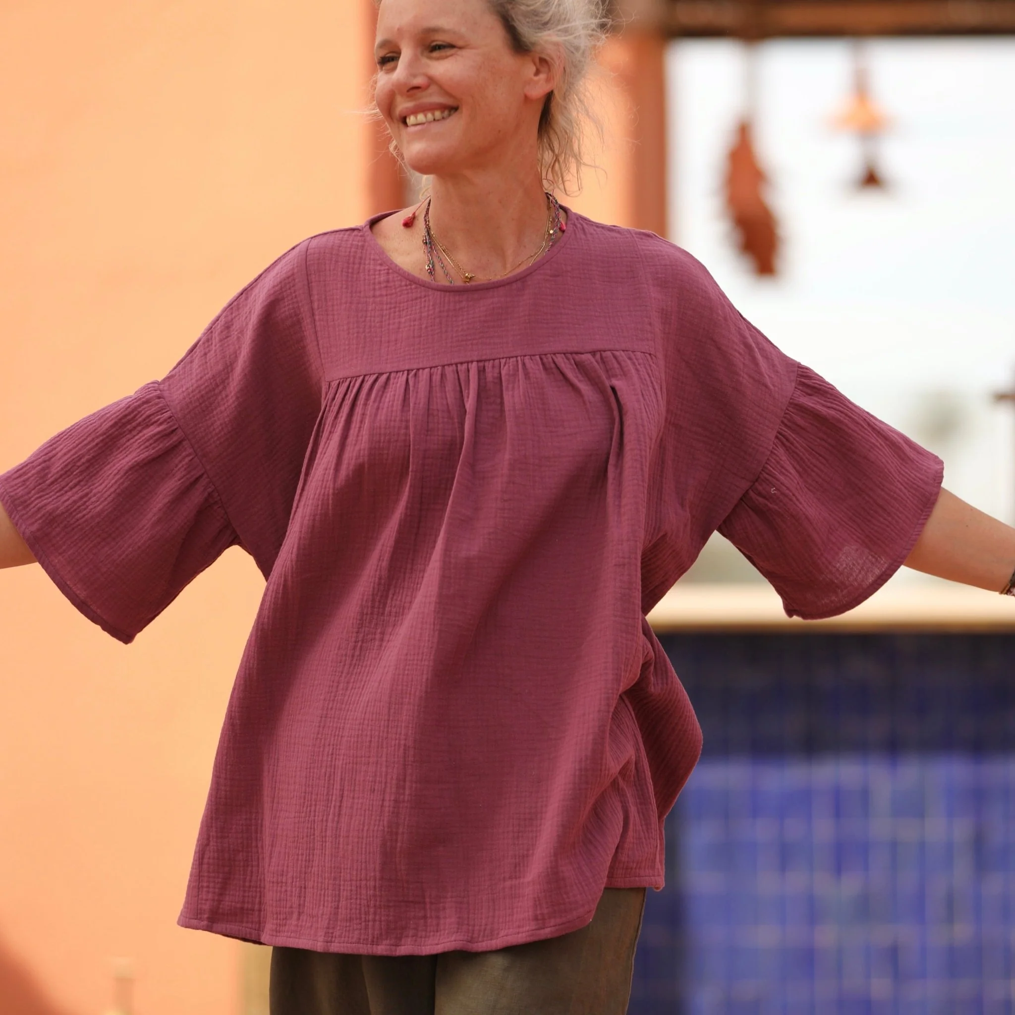 Blouse Léopoldine - double gaze de coton violine