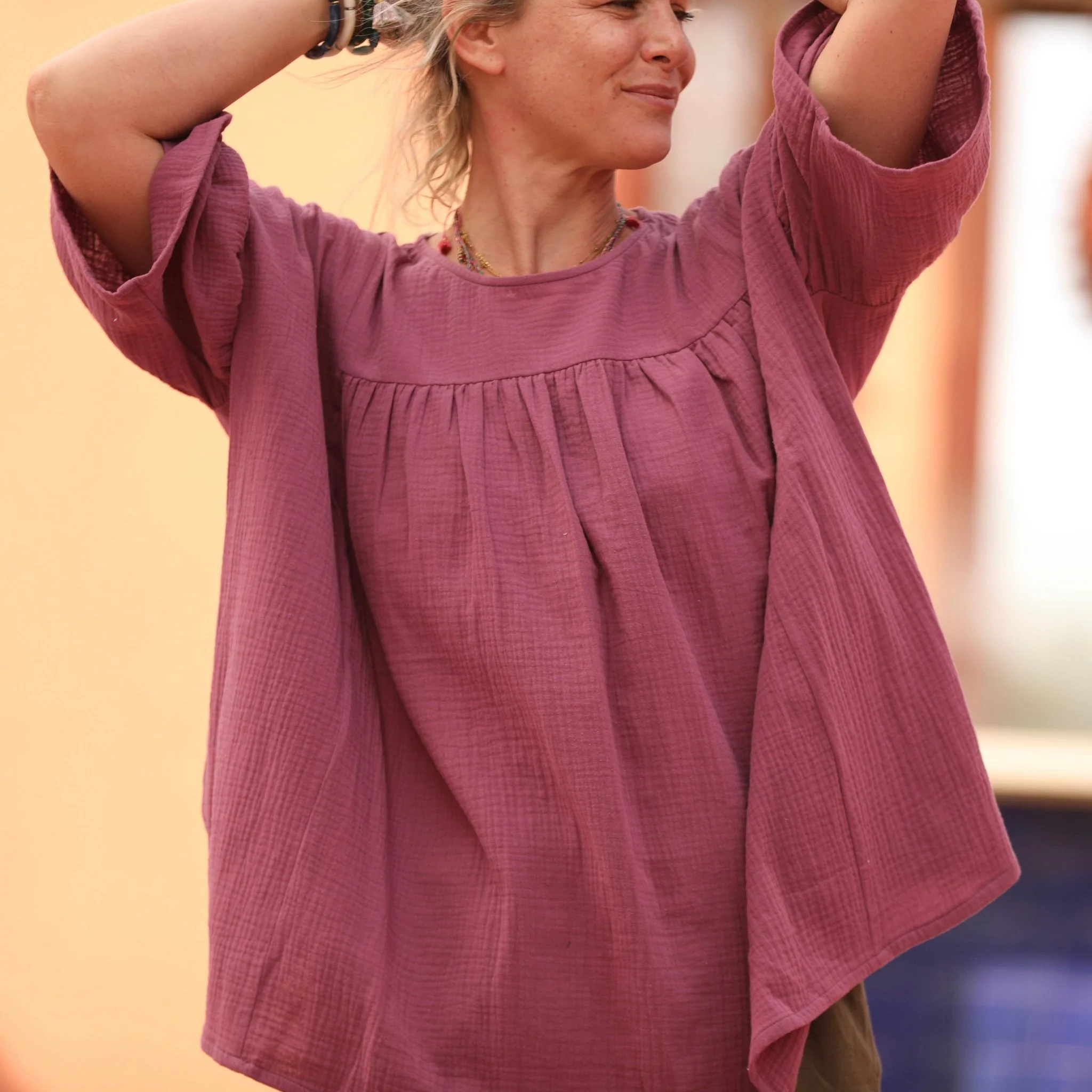 Blouse Léopoldine - double gaze de coton violine - Image 6