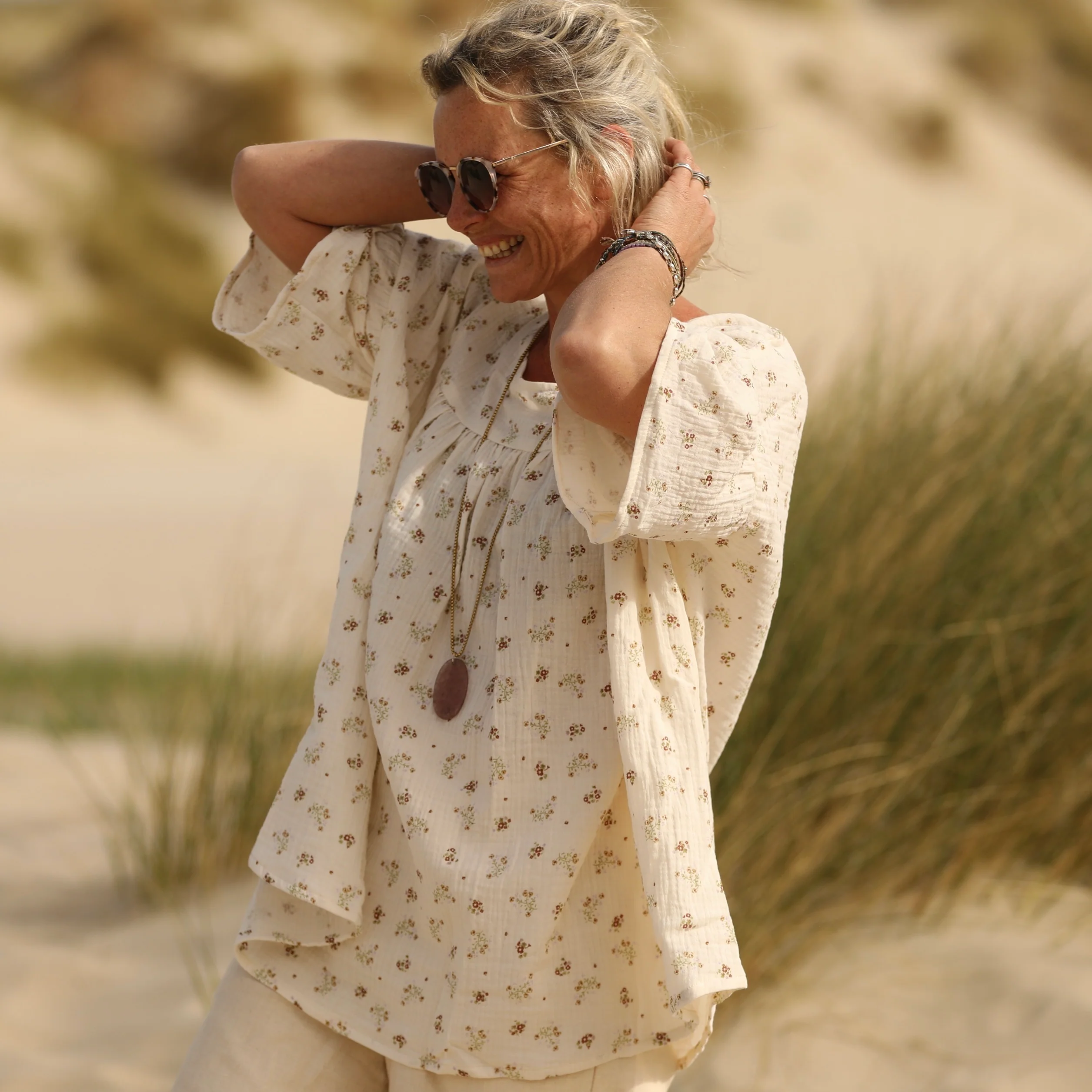 Blouse Léopoldine - double gaze de coton fleurs des bois - Image 3