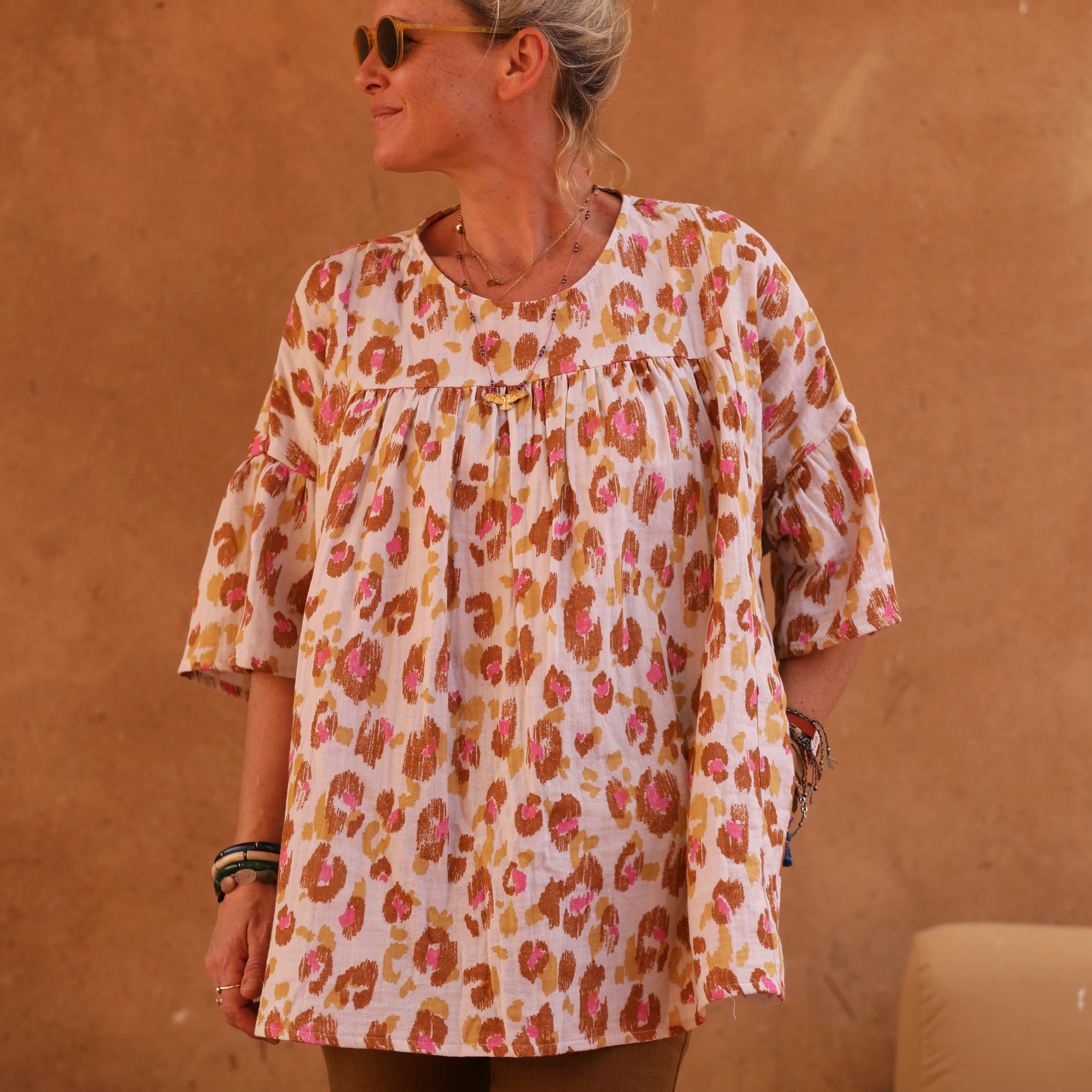 Blouse Léopoldine - double gaze de coton Instinct Rosé - Image 4