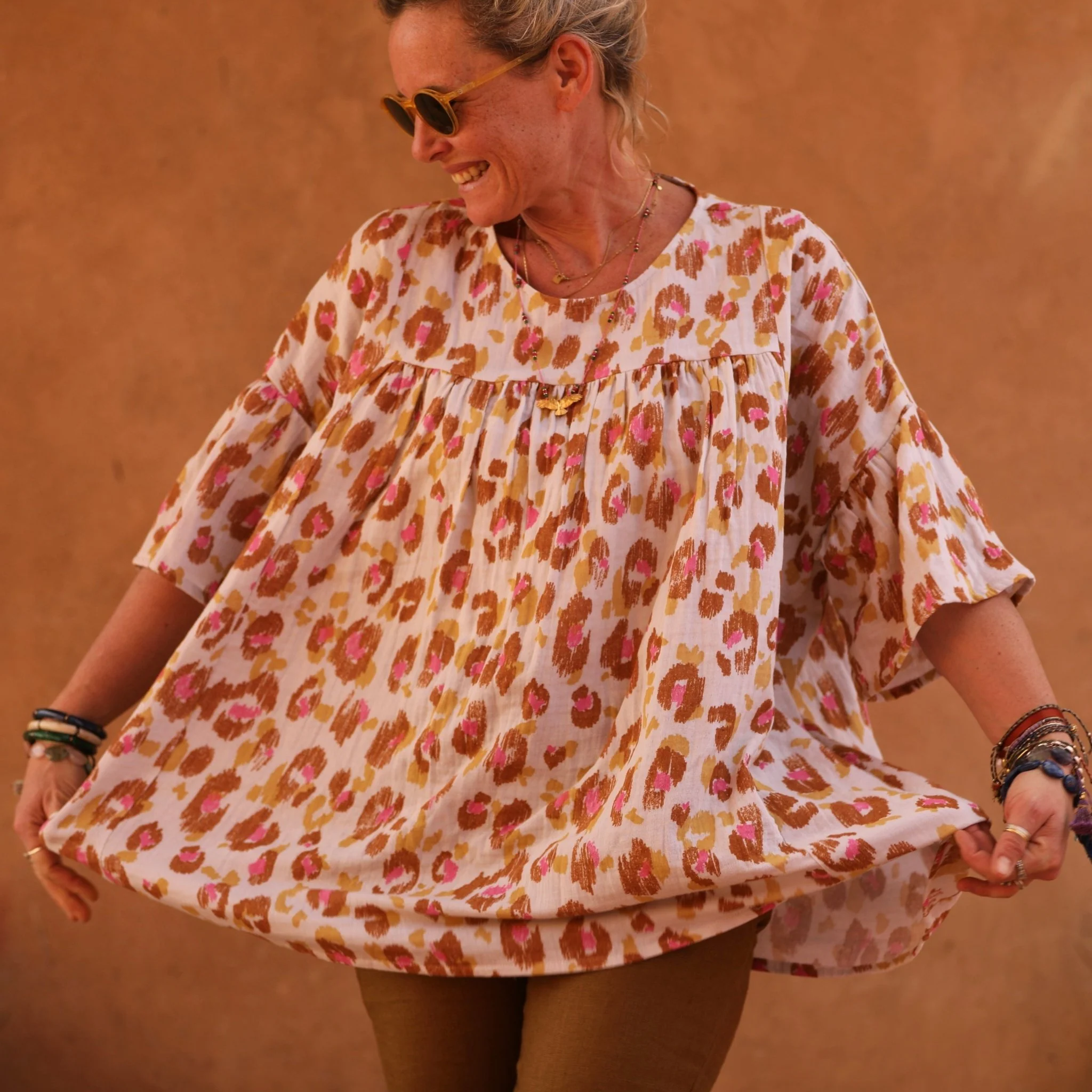 Blouse Léopoldine - double gaze de coton Instinct Rosé - Image 6