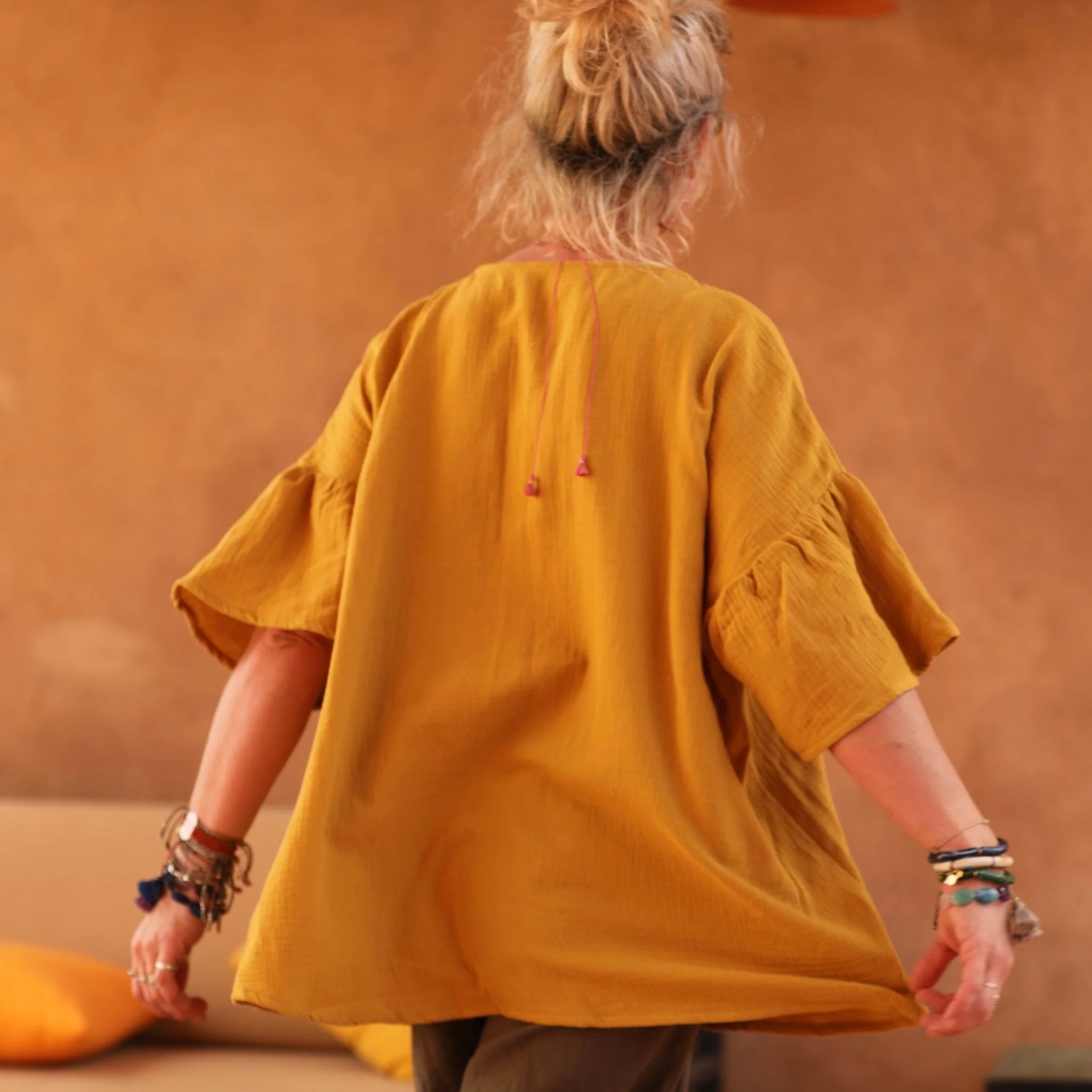 Blouse Léopoldine - double gaze de coton ocre - Image 6
